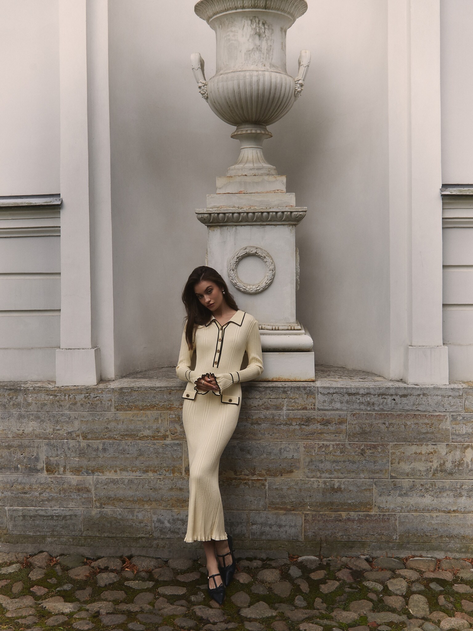 Приталенное трикотажное платье макси в рубчик :: LICHI - Online fashion ...