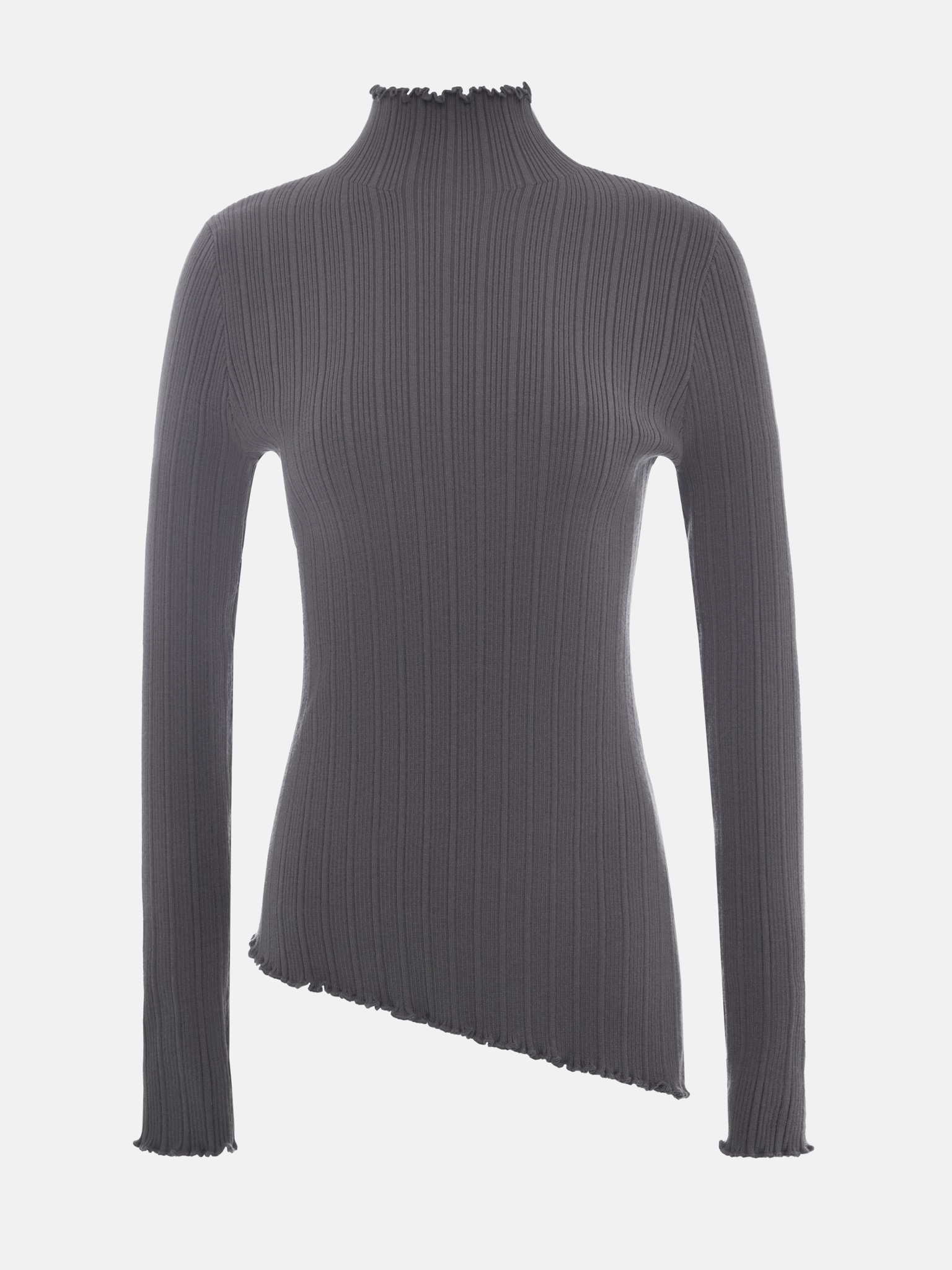 Ribbed turtleneck with collar ruffles