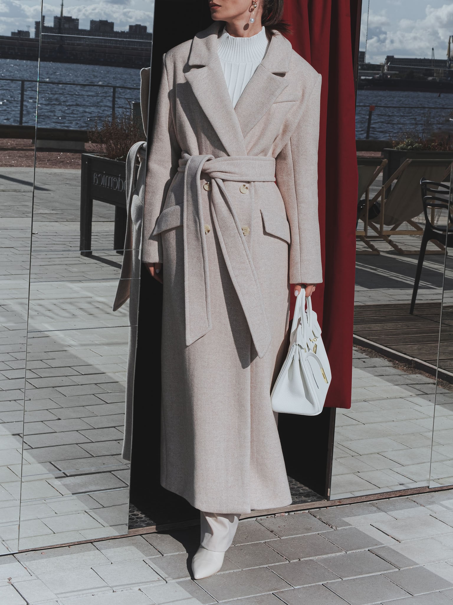 Шерстяное пальто макси с мелким орнаментом