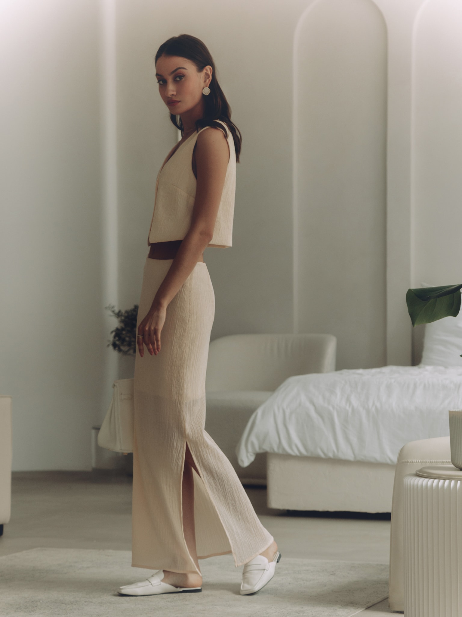 Textured cropped waistcoat