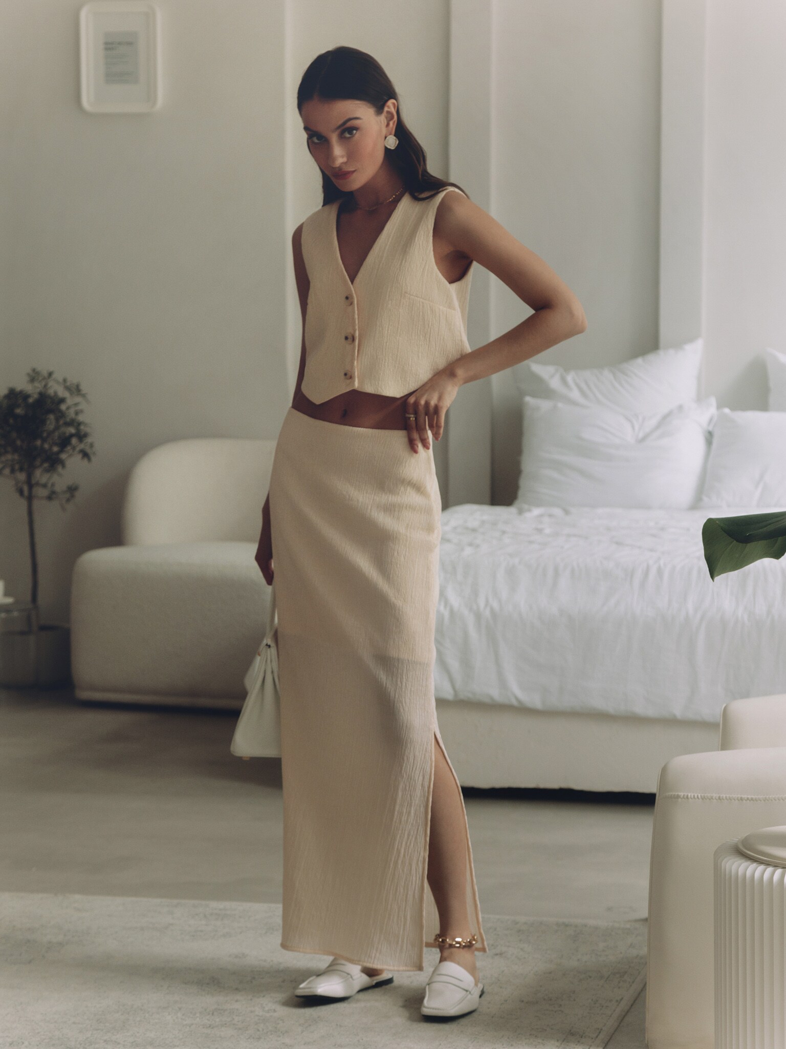 Textured cropped waistcoat