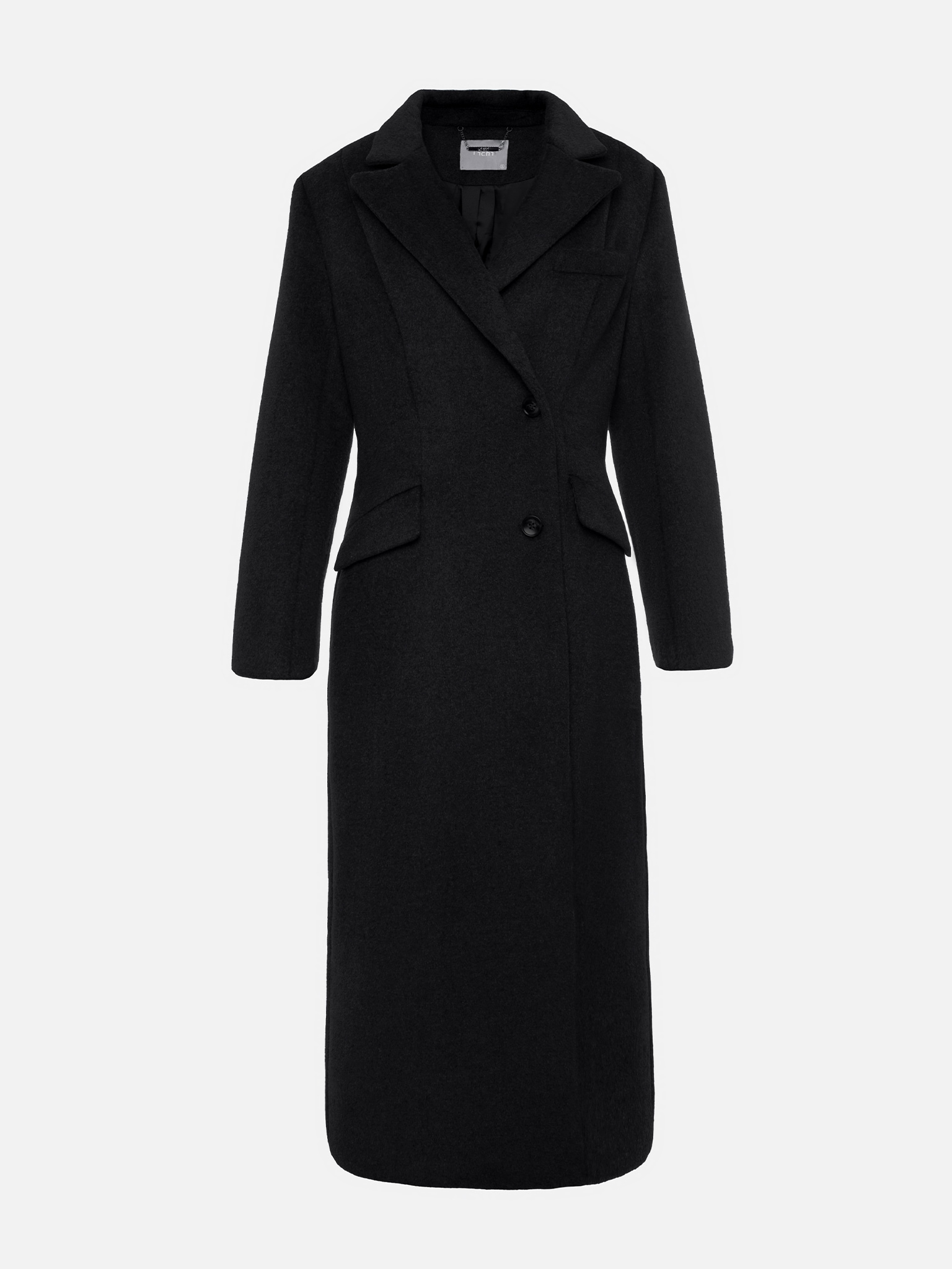 Приталенное пальто макси из однотонной ткани