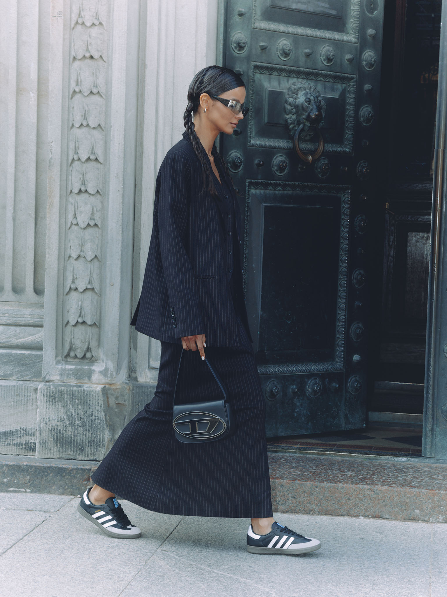 Maxi skirt with fine stripes