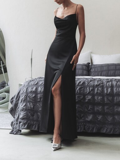 Sincerely Poised Black Backless Bustier Tiered Maxi Dress