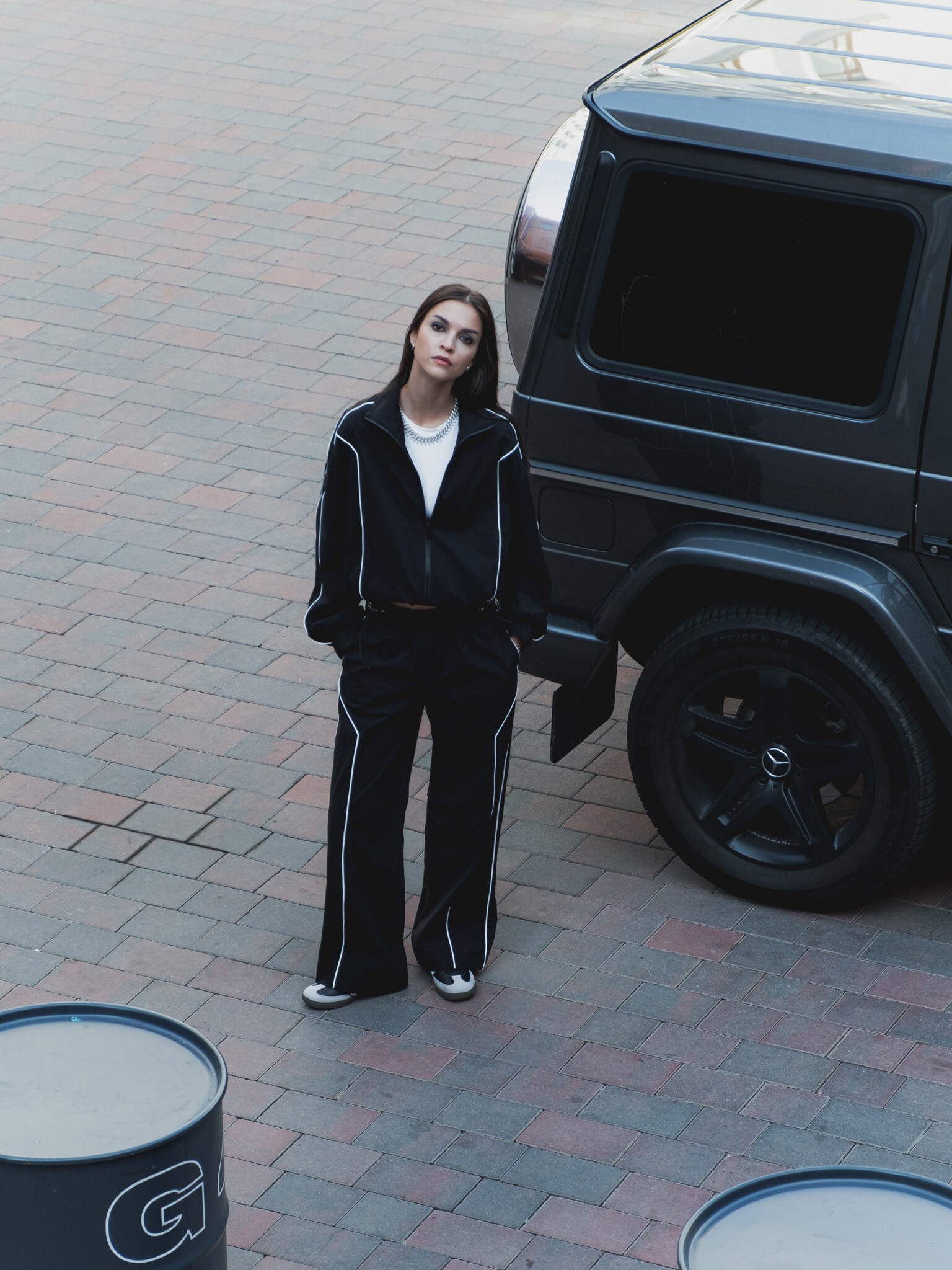 Nylon windbreaker with contrasting stripes