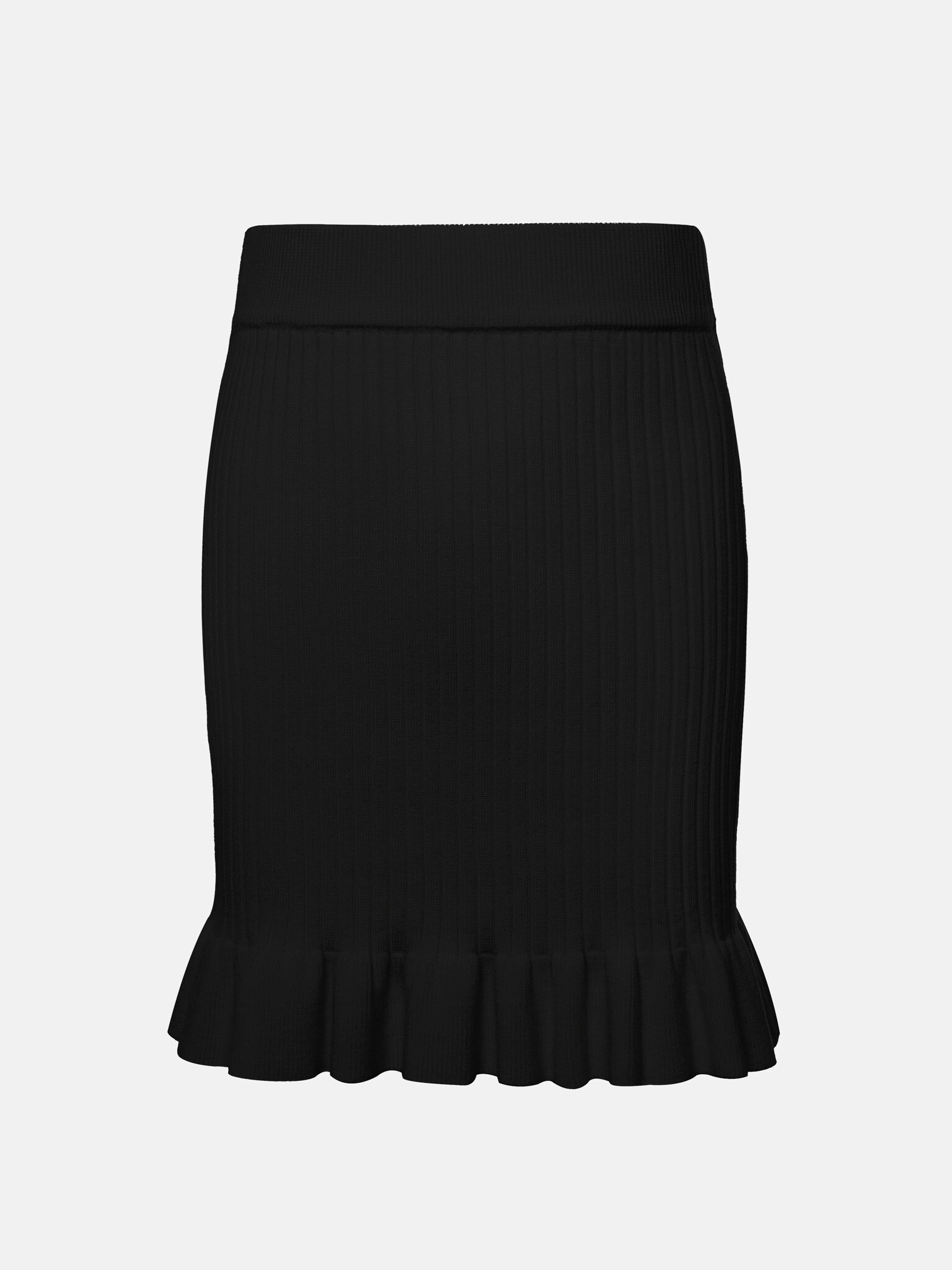 Mini rib-knit skirt with flounce at bottom edge