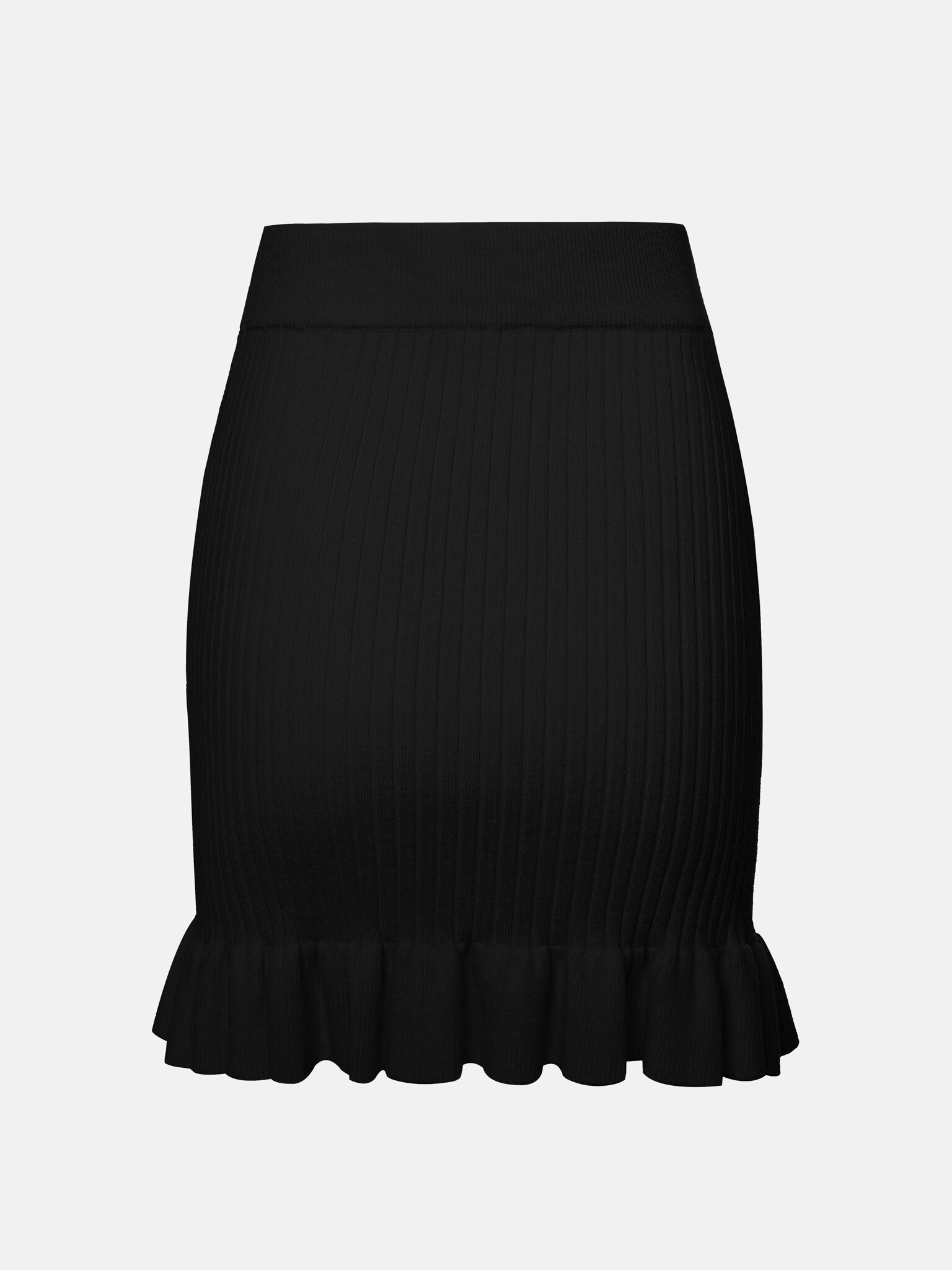 Mini rib-knit skirt with flounce at bottom edge