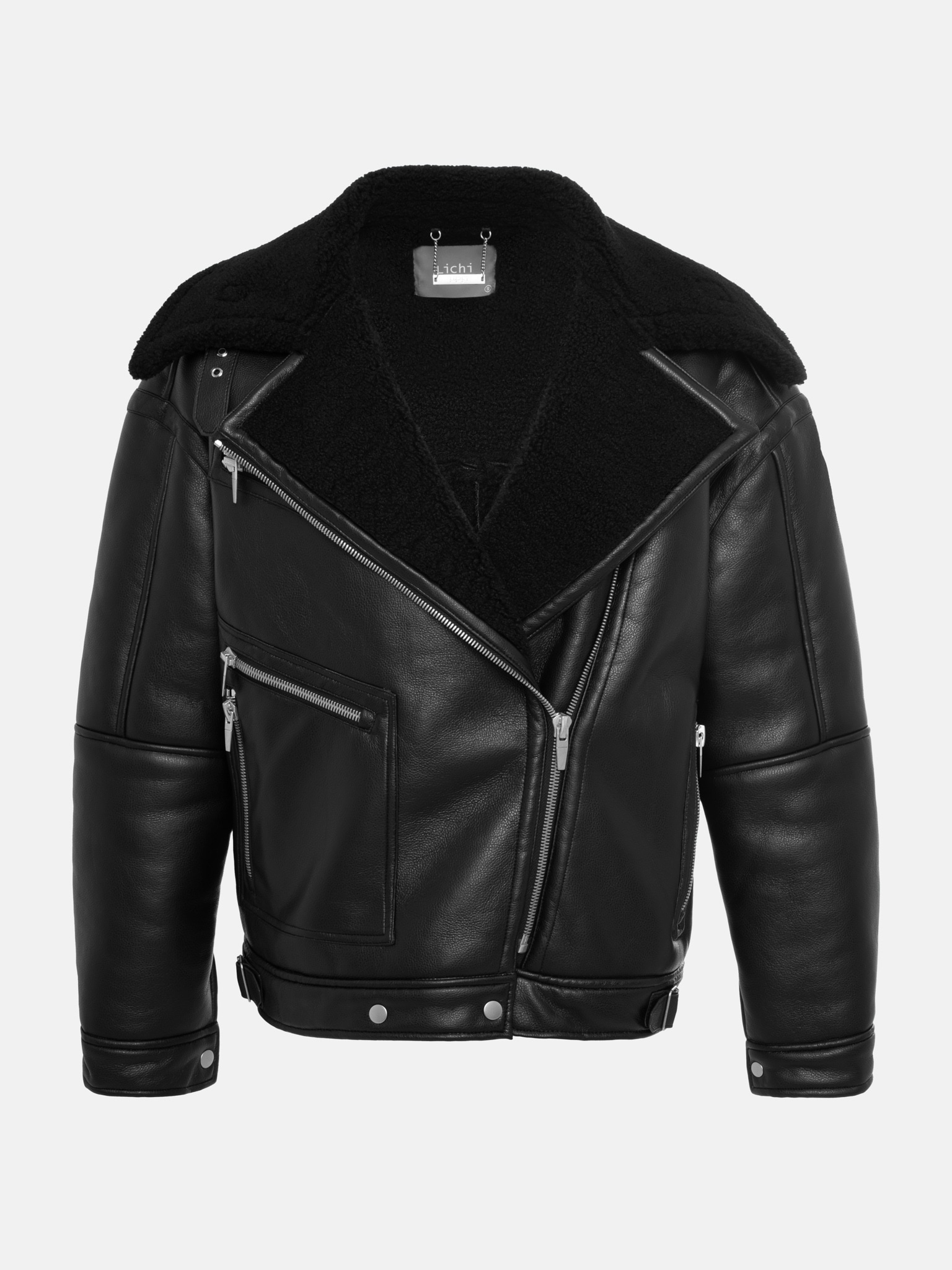 Oversize zip-up aviator jacket with eco-fur