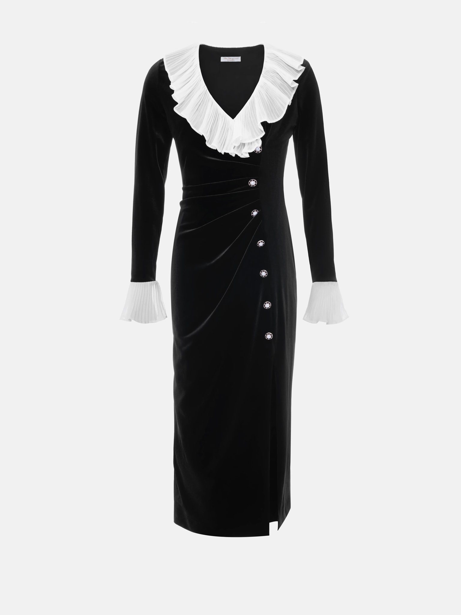 Aksamitna sukienka midi z kontrastowymi detalami