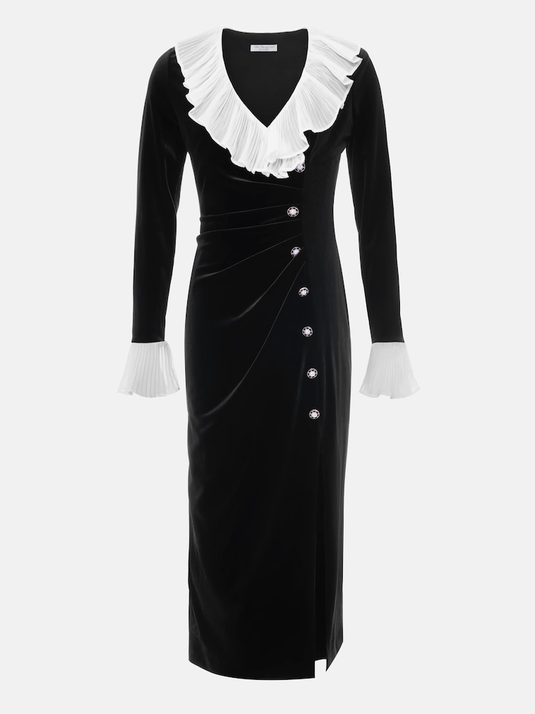 Velvet midi dress with contrasting details :: LICHI - Online fashion store