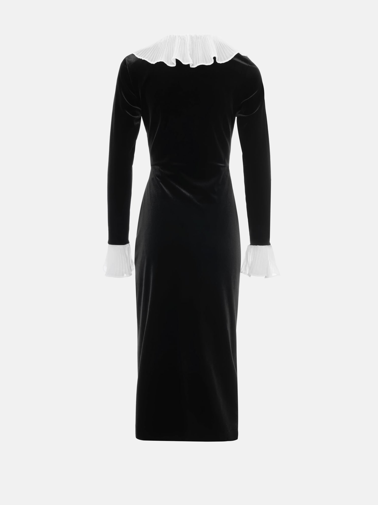 Aksamitna sukienka midi z kontrastowymi detalami