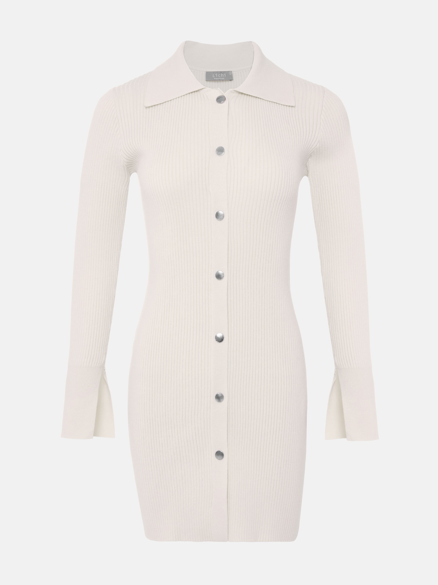 Mini dress in rib-knit jersey with button fastening