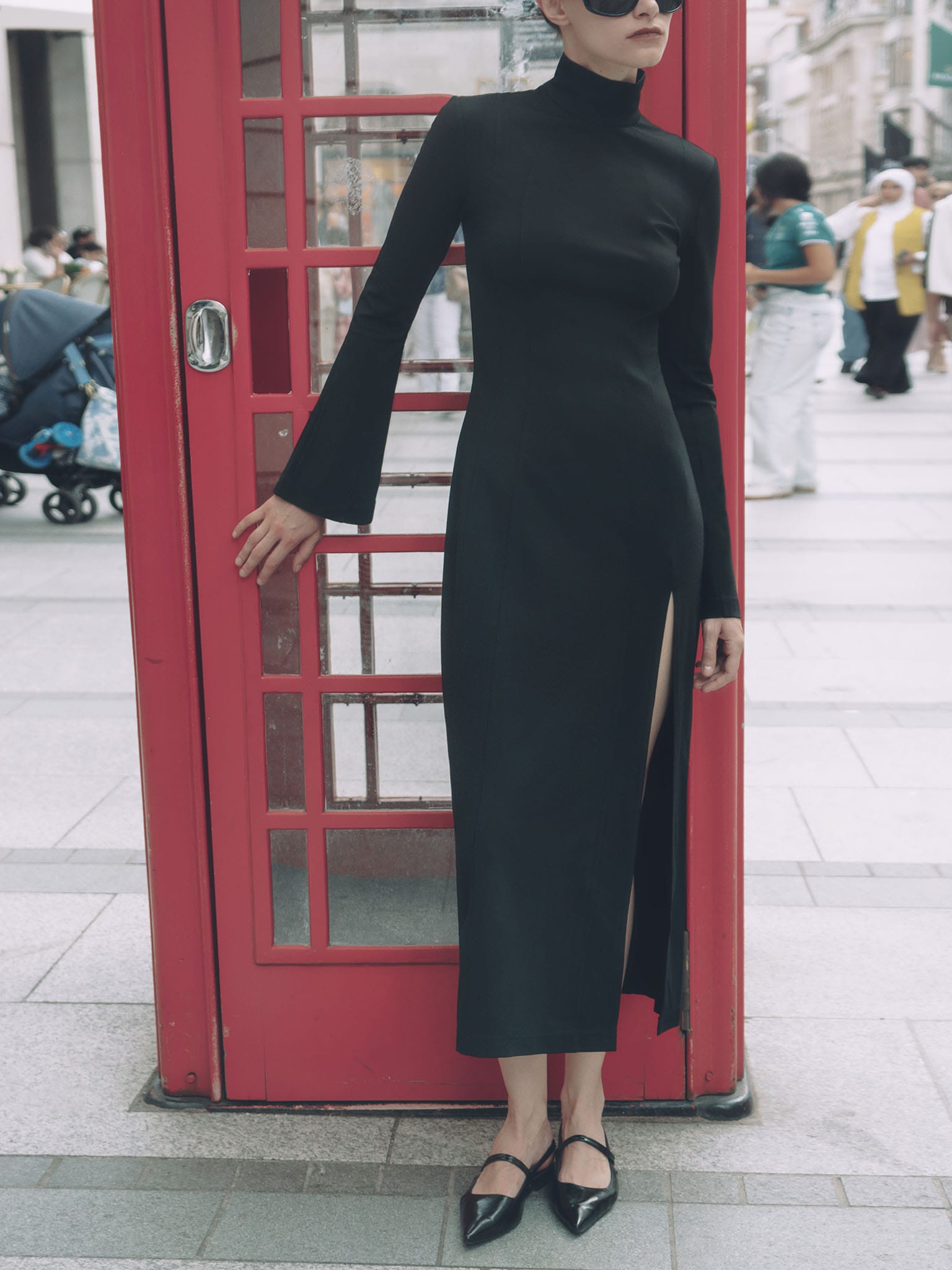 Jersey maxi dress with a stand-up collar