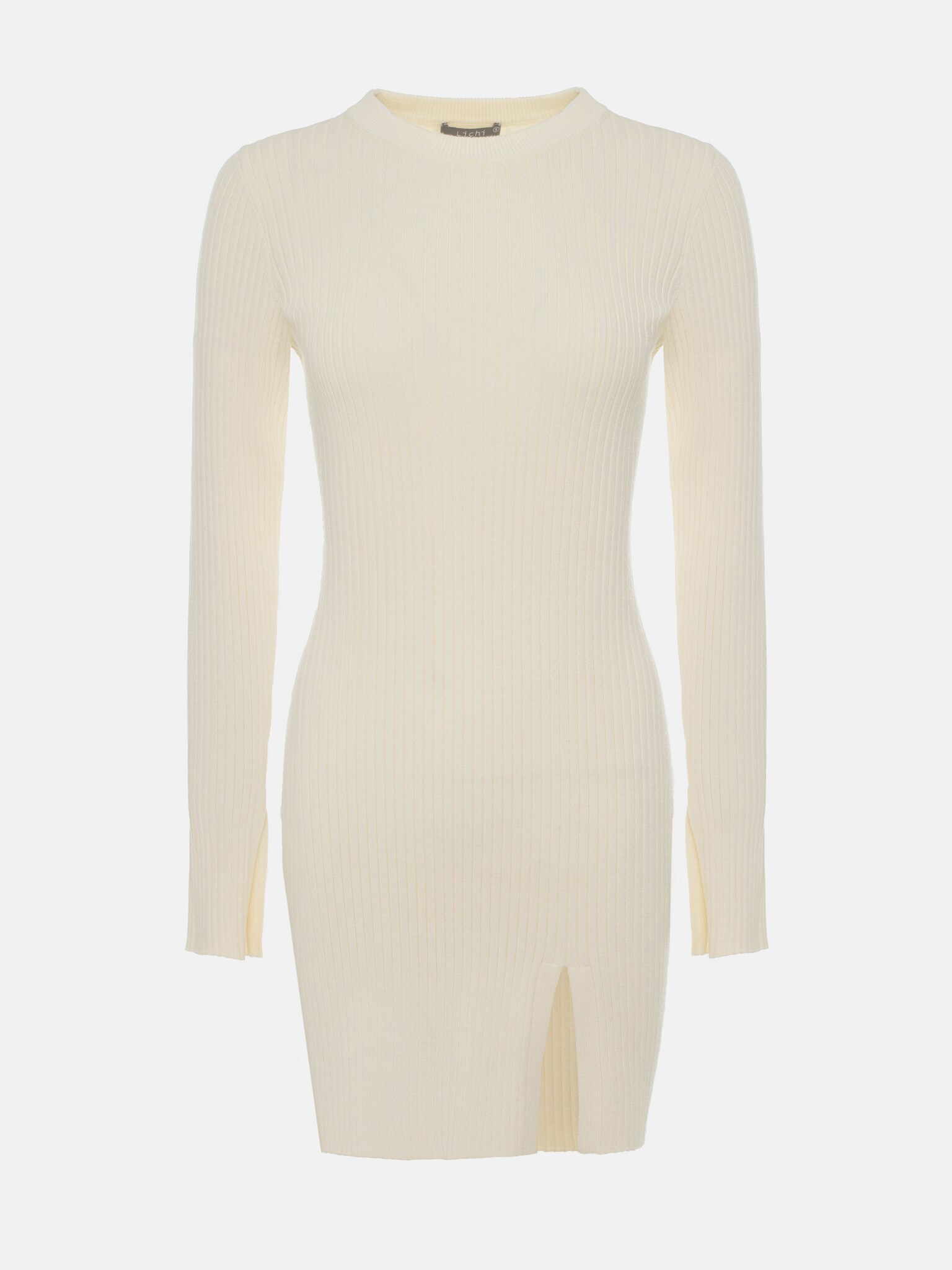 Cream Long Sleeve Rib Knitted Bodycon Mini Dress