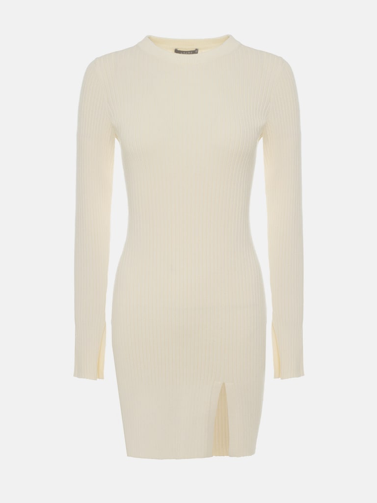 Mini ribbed dress with slits at cuffs and skirt :: LICHI - Online ...