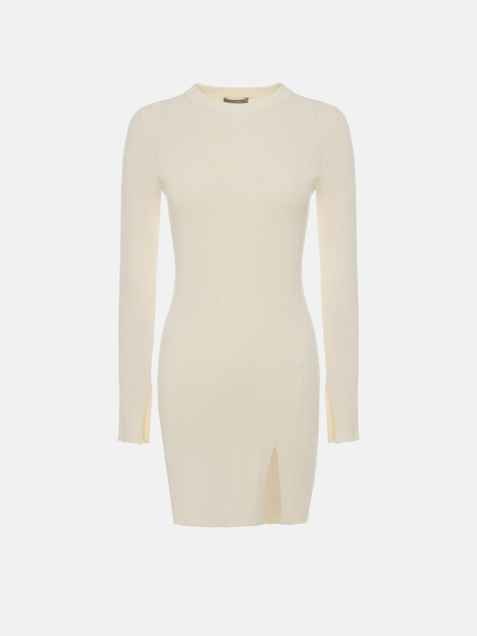 Mini ribbed dress with slits at cuffs and skirt