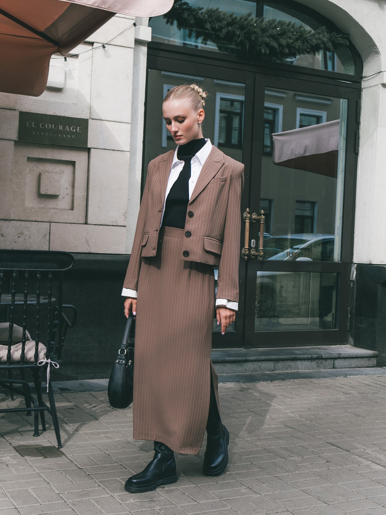 Укороченный жакет в мелкую полоску :: LICHI - Online fashion store