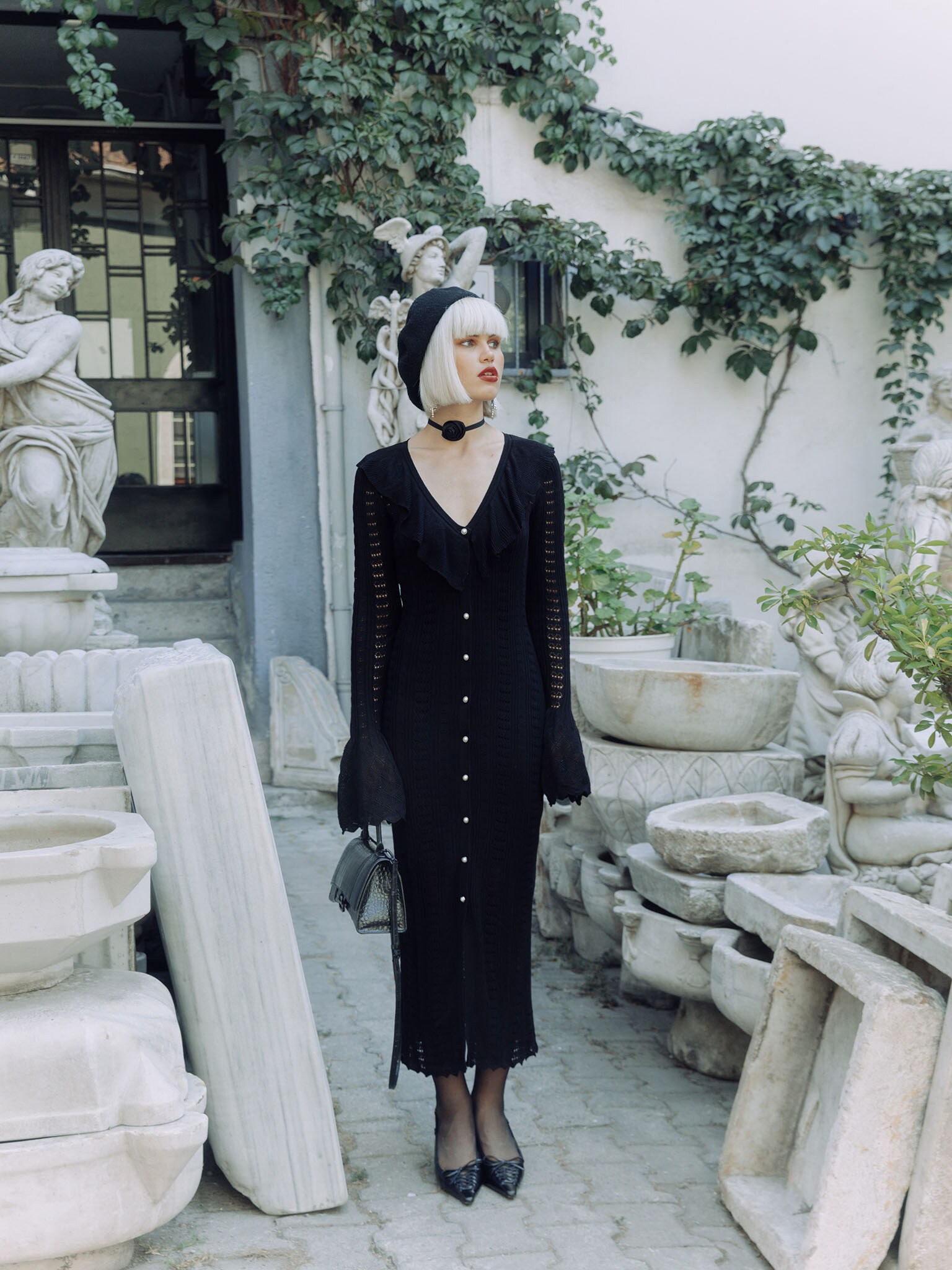 Openwork jersey maxi dress