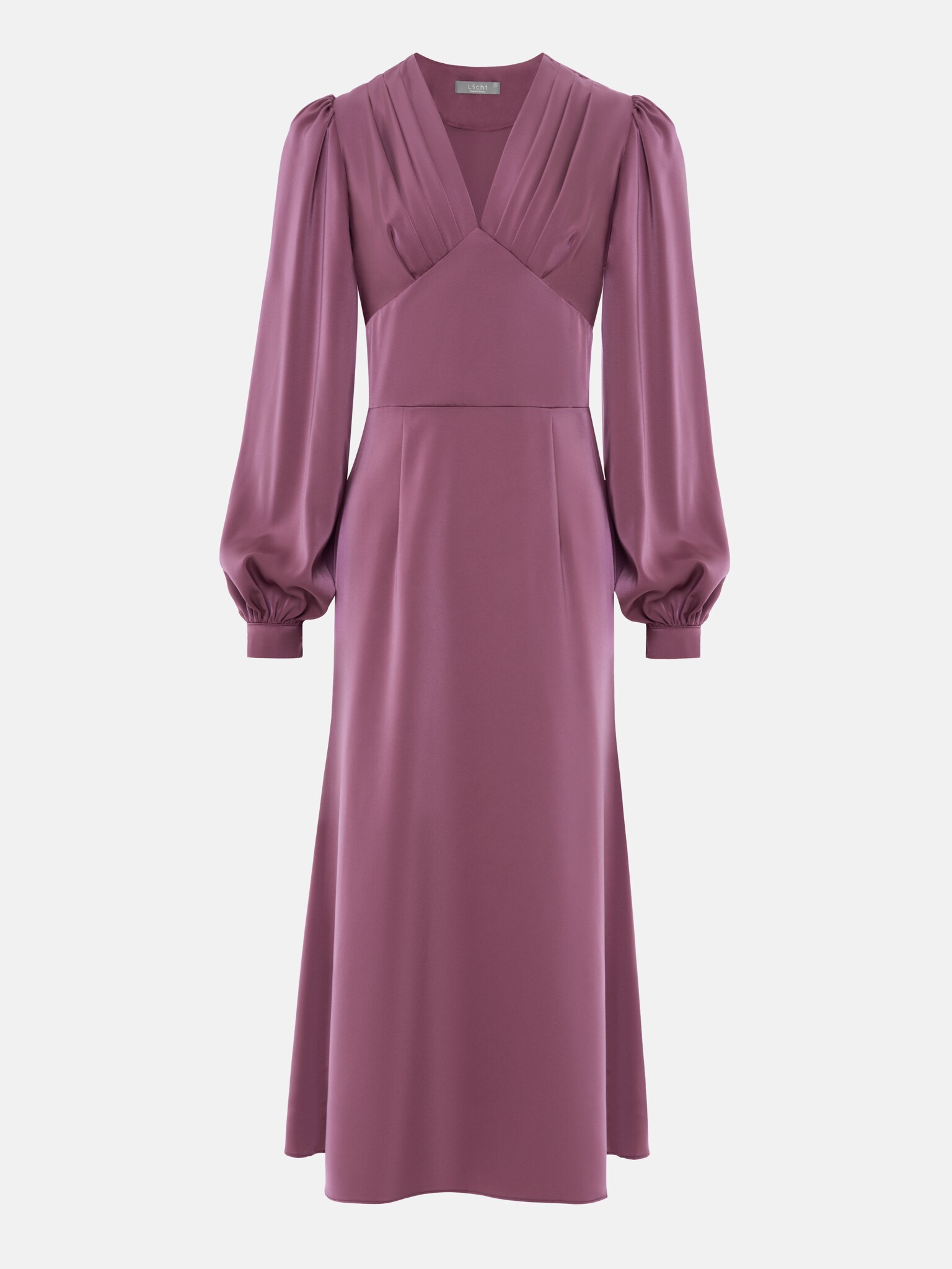 Gathered puff-sleeve midi dress