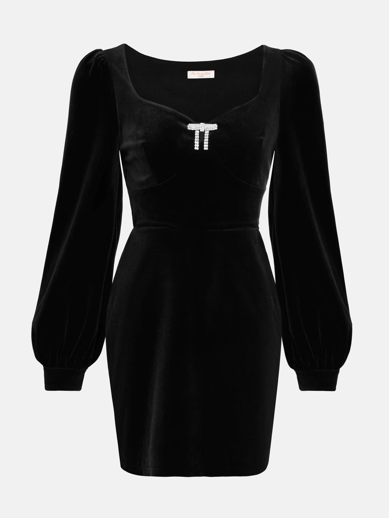 Velvet mini dress with rhinestone bow :: LICHI - Online fashion store