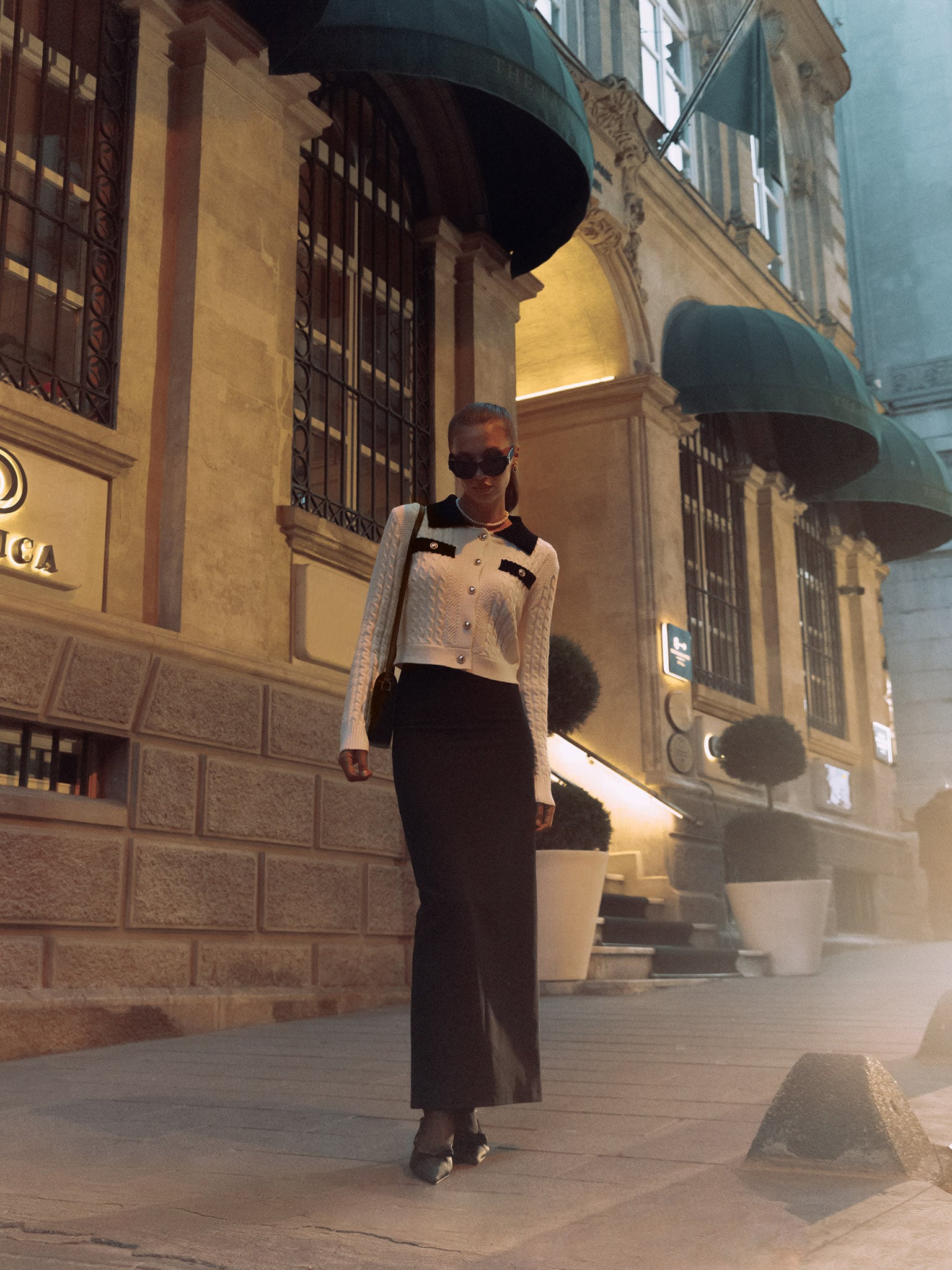 Cable knit cardigan with contrasting details