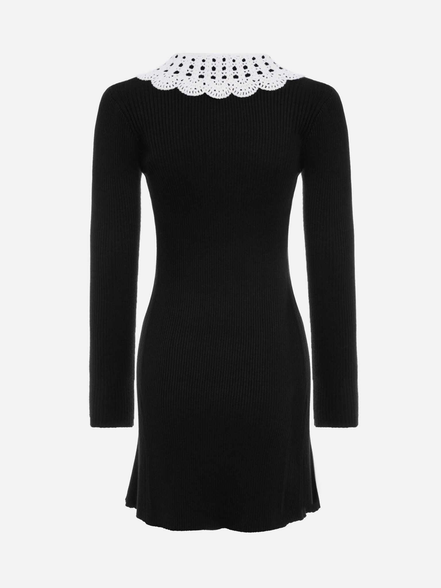 Rib-knit jersey mini dress with knitted collar