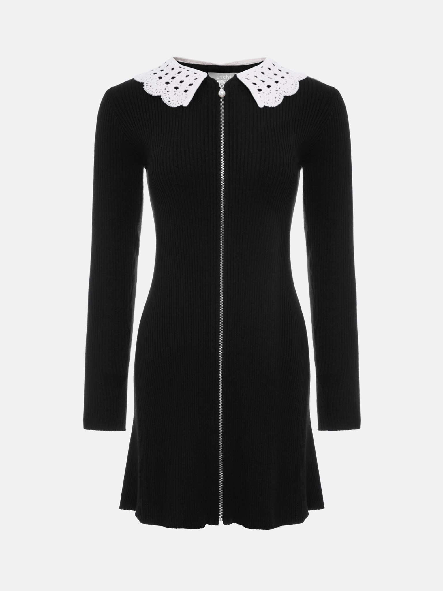 Rib-knit jersey mini dress with knitted collar