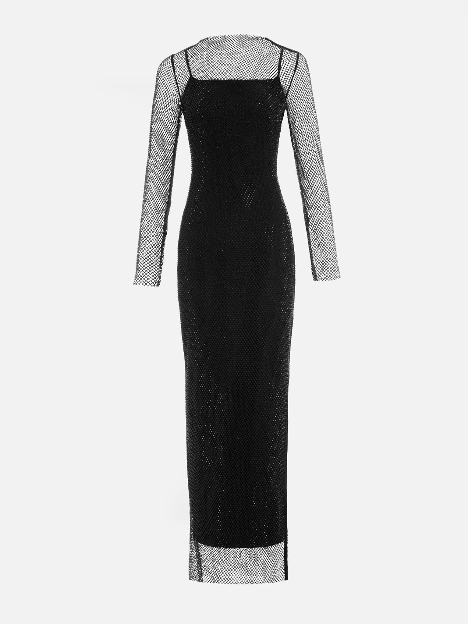 Mesh maxi dress with monochrome lining