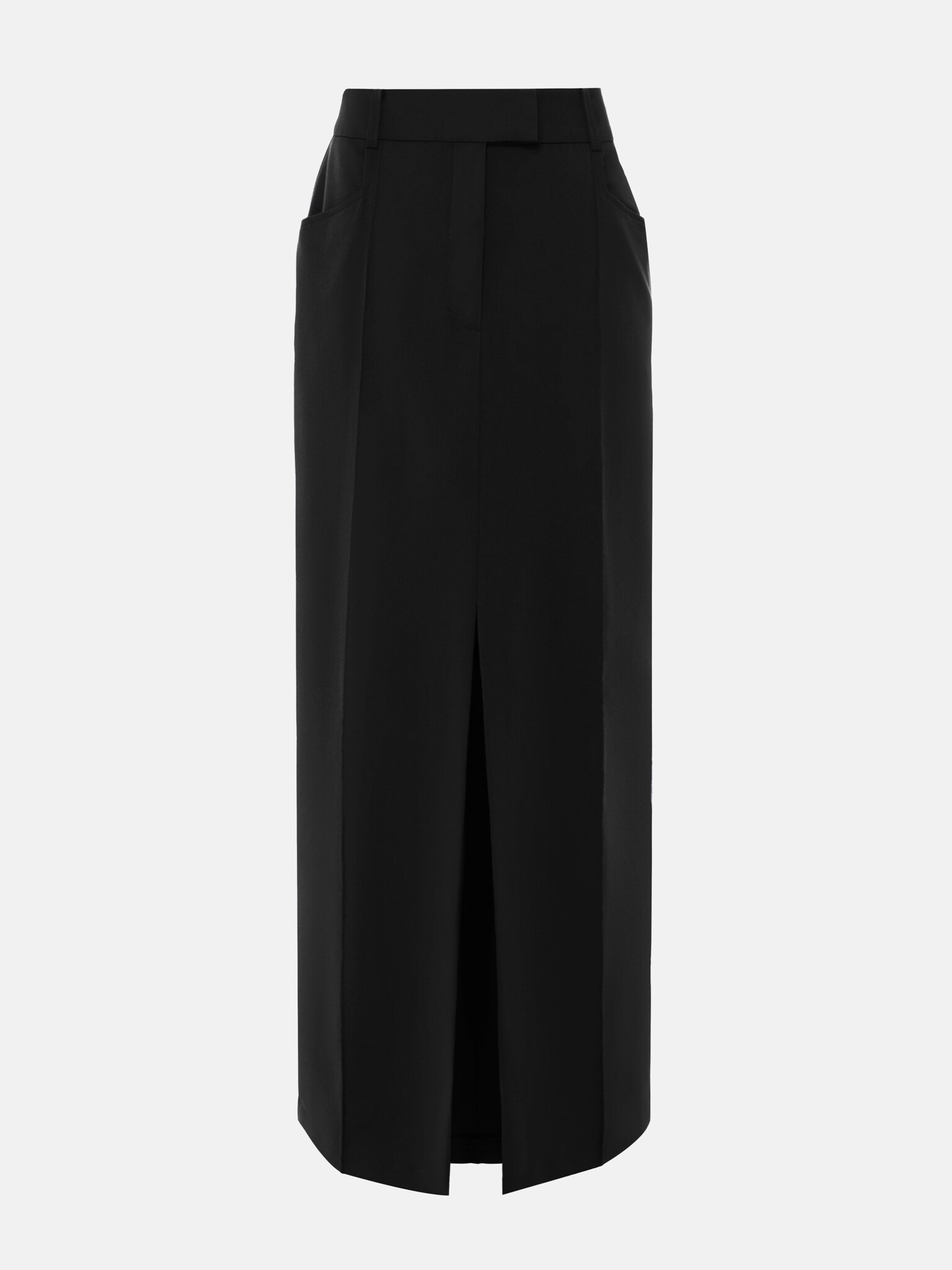 Maxi skirt with a front slit from suiting fabric