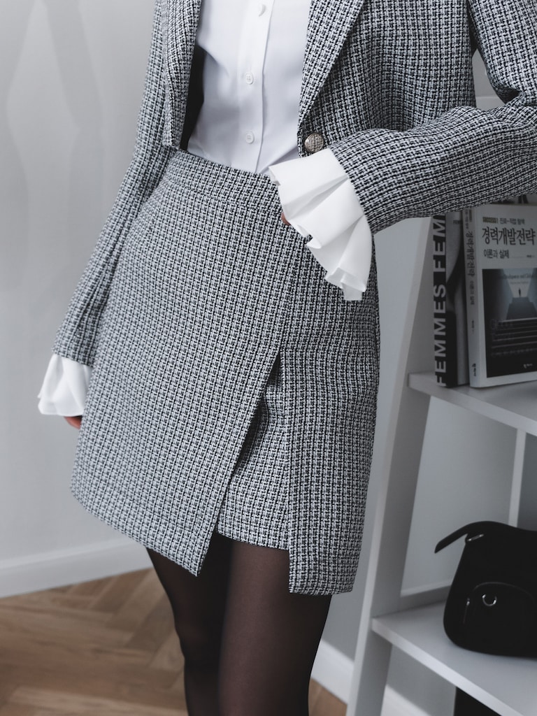 Upper East Side Tweed Skirt Set - White/Black, Fashion Nova, Luxe