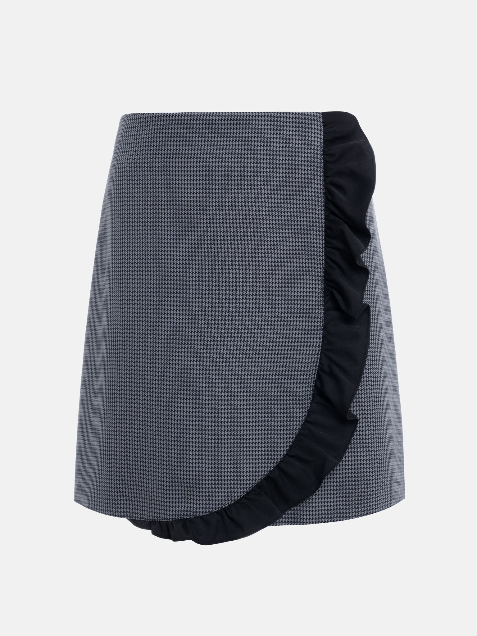 Houndstooth mini skirt with contrasting ruffles