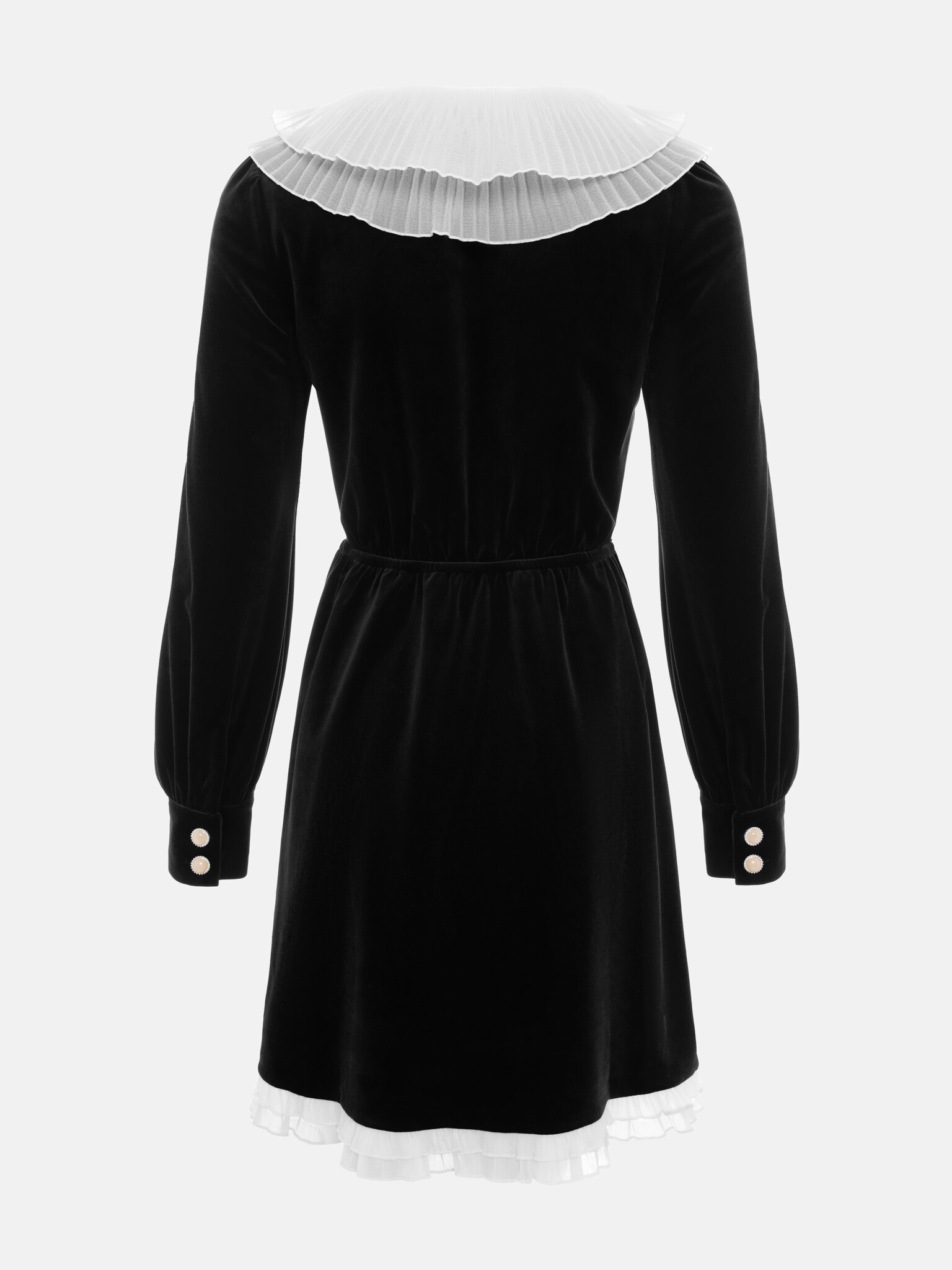 Velvet mini dress with pleated collar