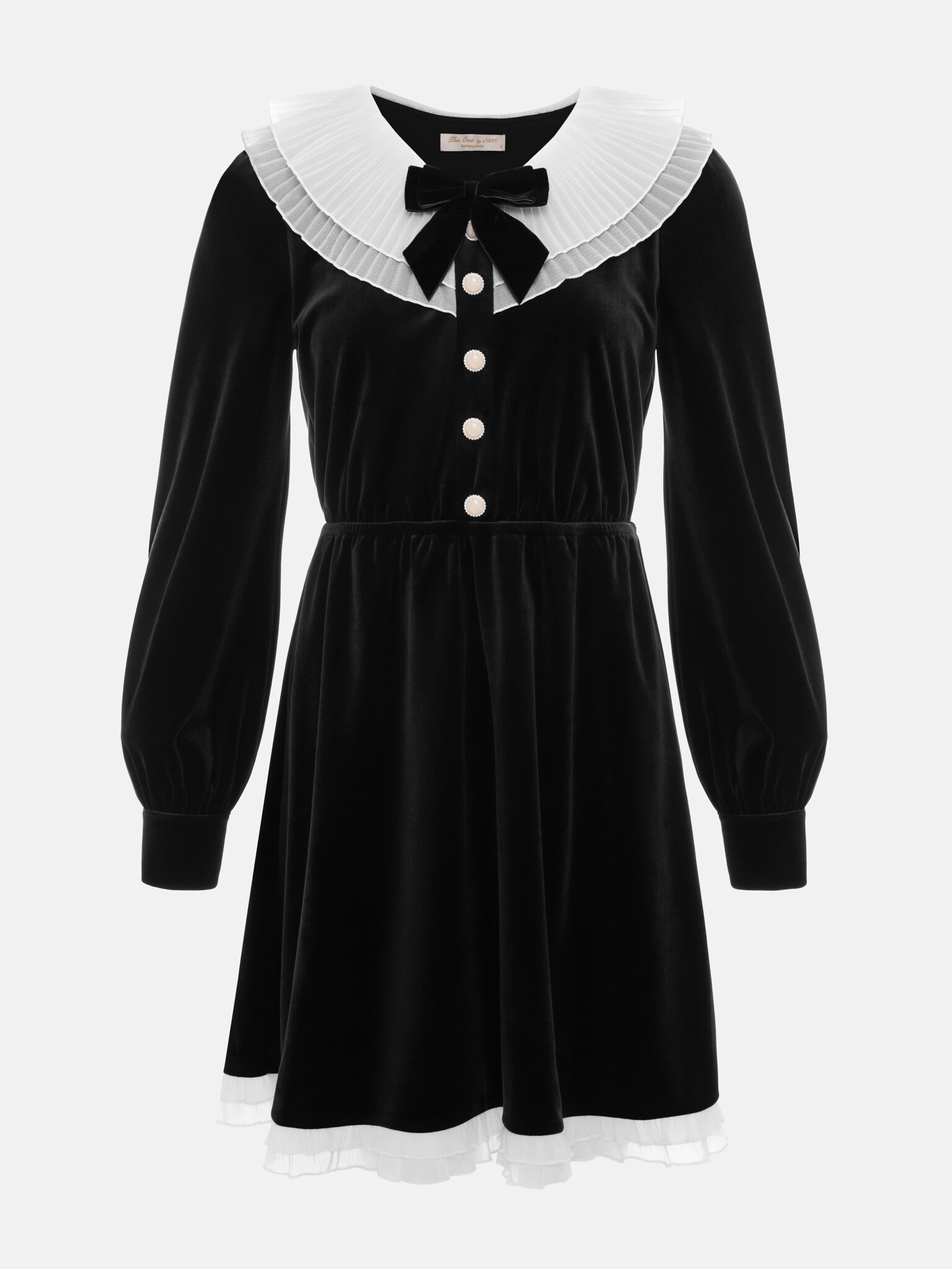 Velvet mini dress with pleated collar