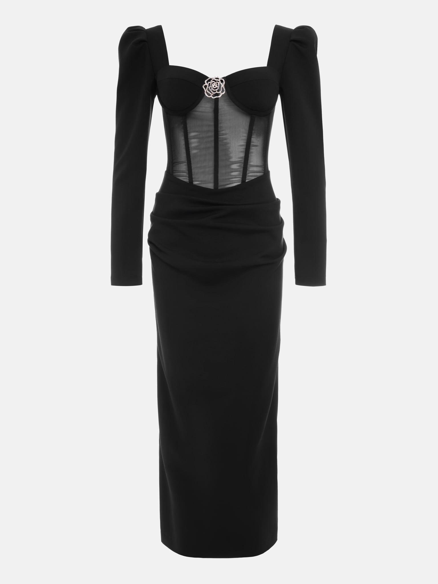 Fitted maxi corset dress with flower decor