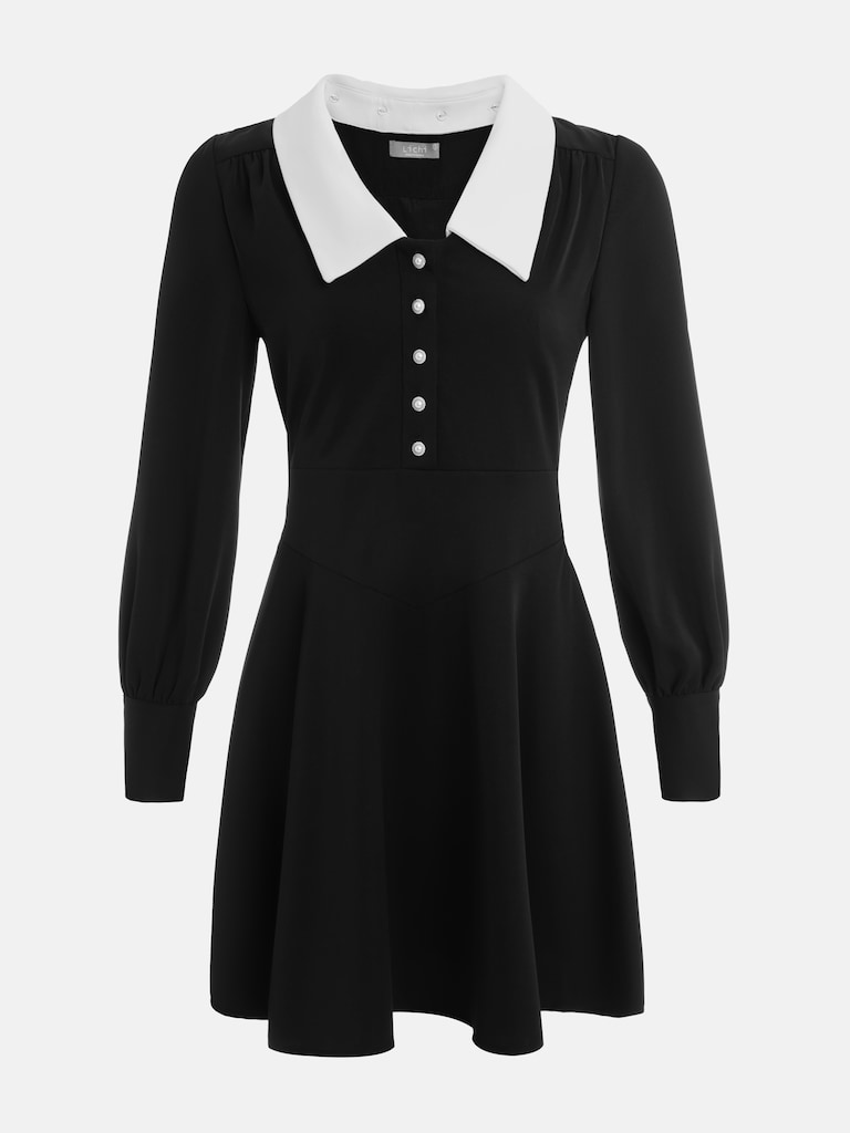 Mini dress with triangular collar and buttons :: LICHI - Online fashion ...