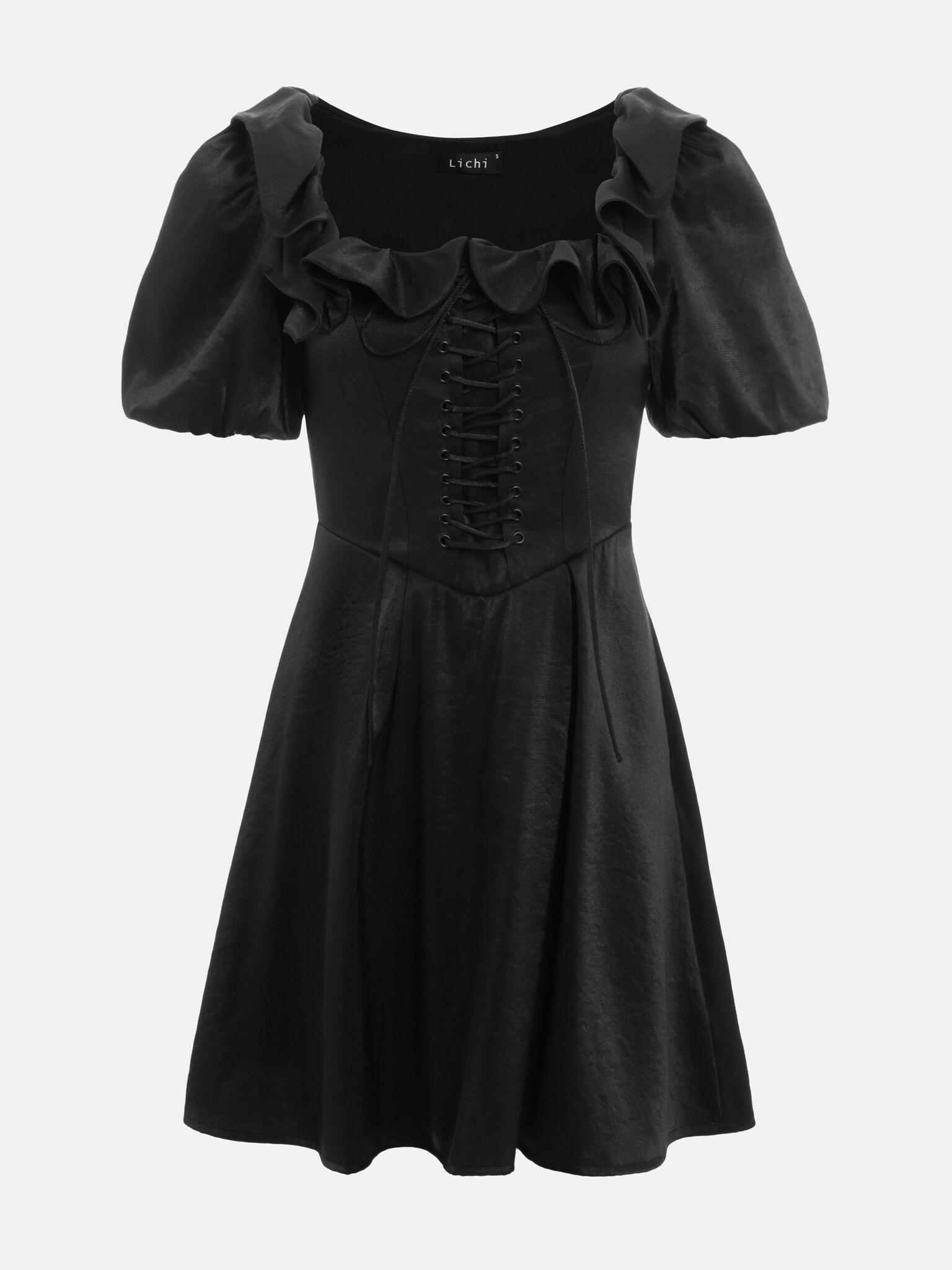Shiny mini dress with lace-up waistline :: LICHI - Online fashion store