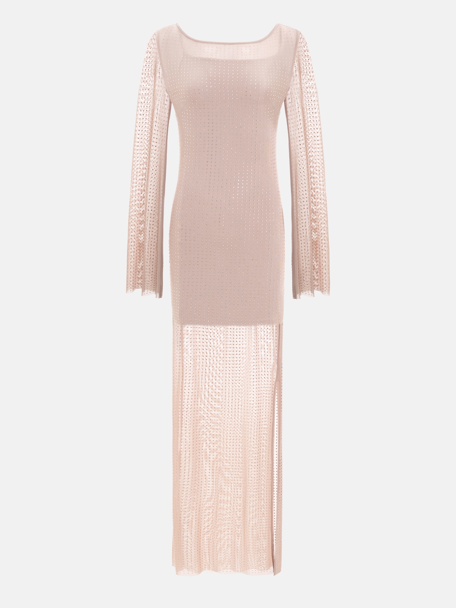 Semi-transparent rhinestone-embellished maxi dress