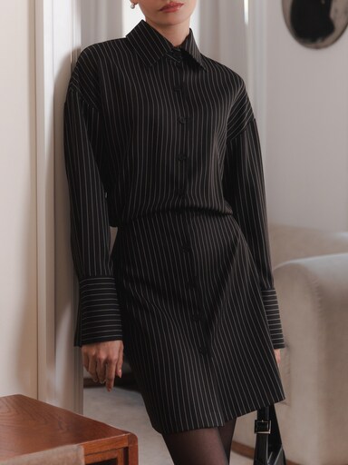 Shirt Dress, Black, White, Long Sleeve Shirt Dress Online