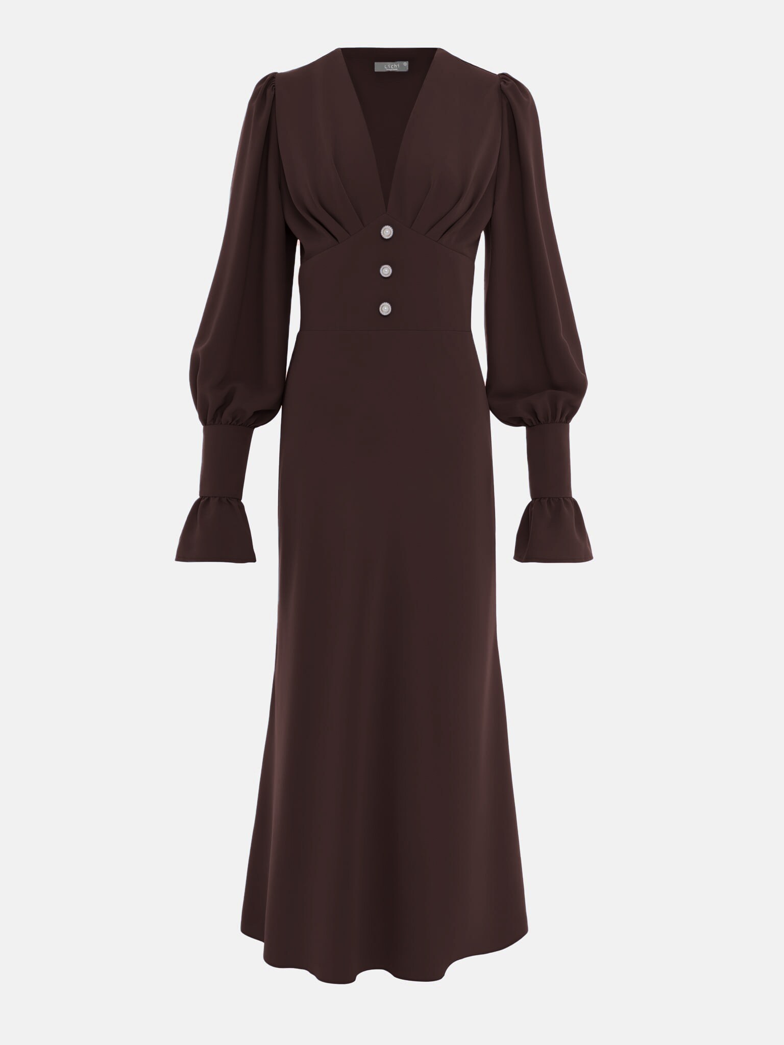 Midi dress with pleated bodice and voluminous cuffs :: LICHI - Online ...