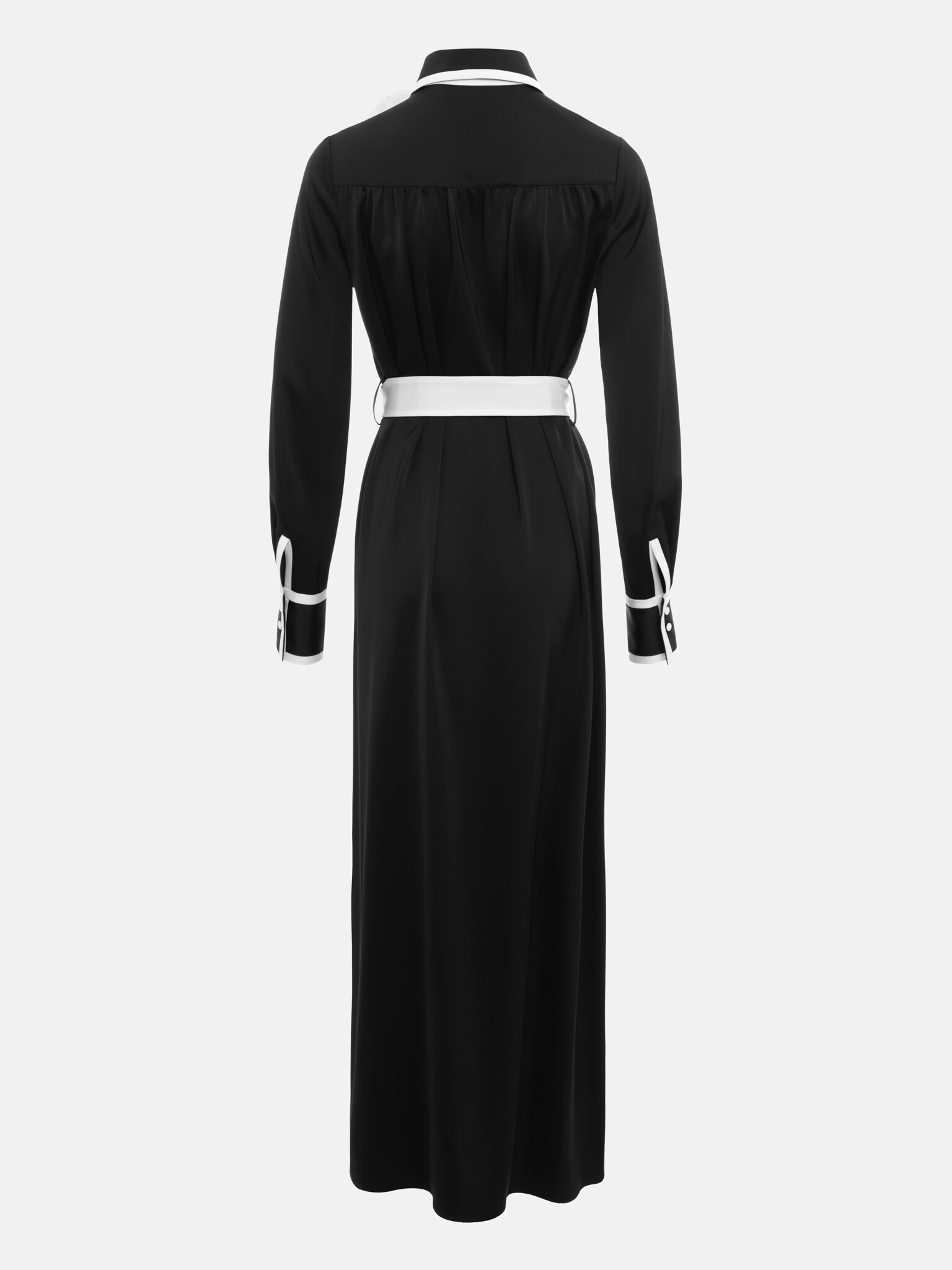 Maxi dress with contrasting inserts and flower brooch