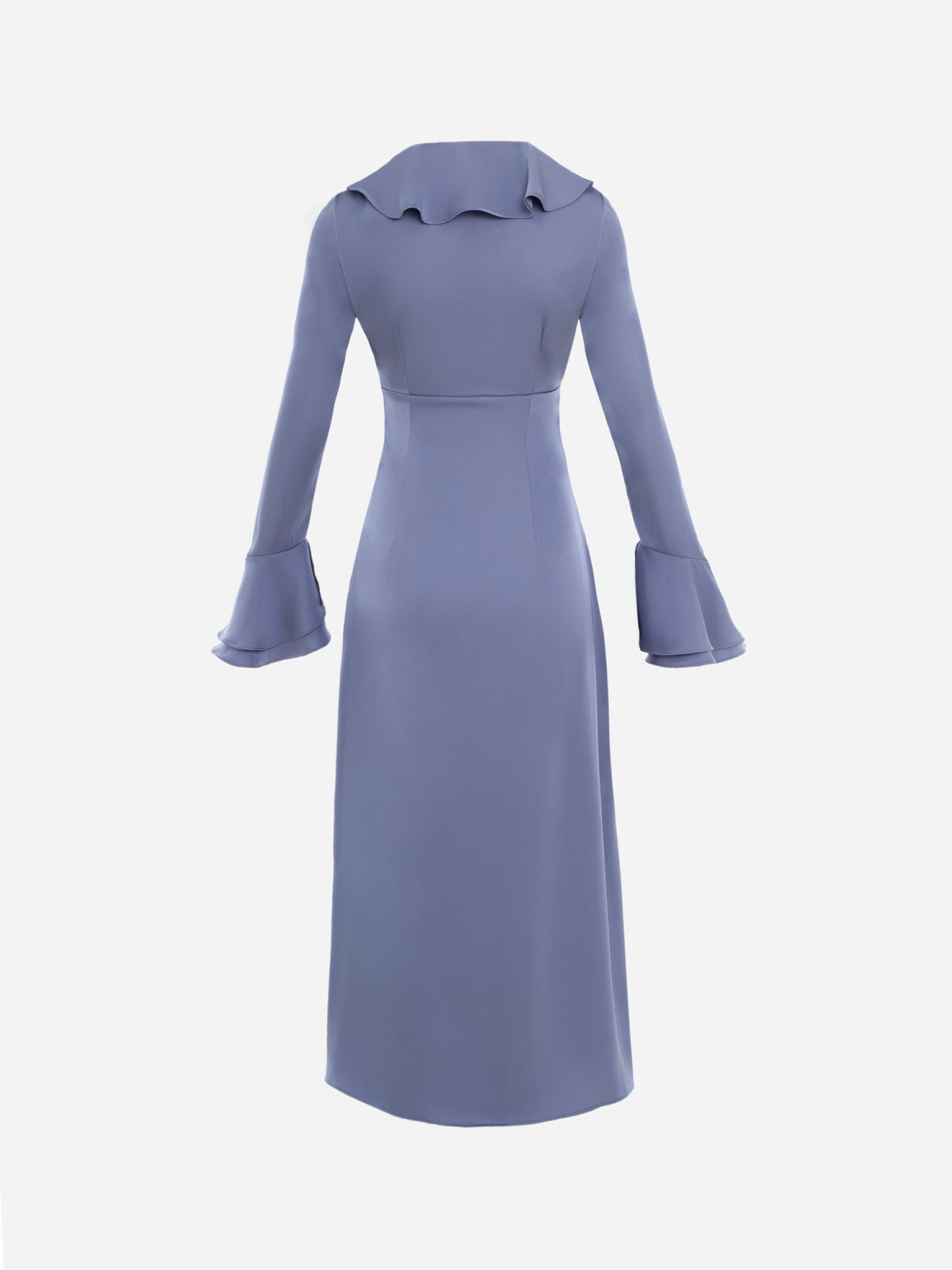 Satin midi dress with flounced collar and pearl buttons :: LICHI ...