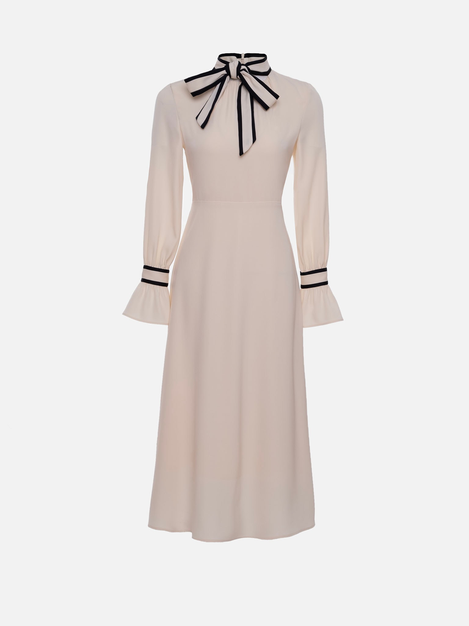 Midi dress with bow at collar and contrasting details