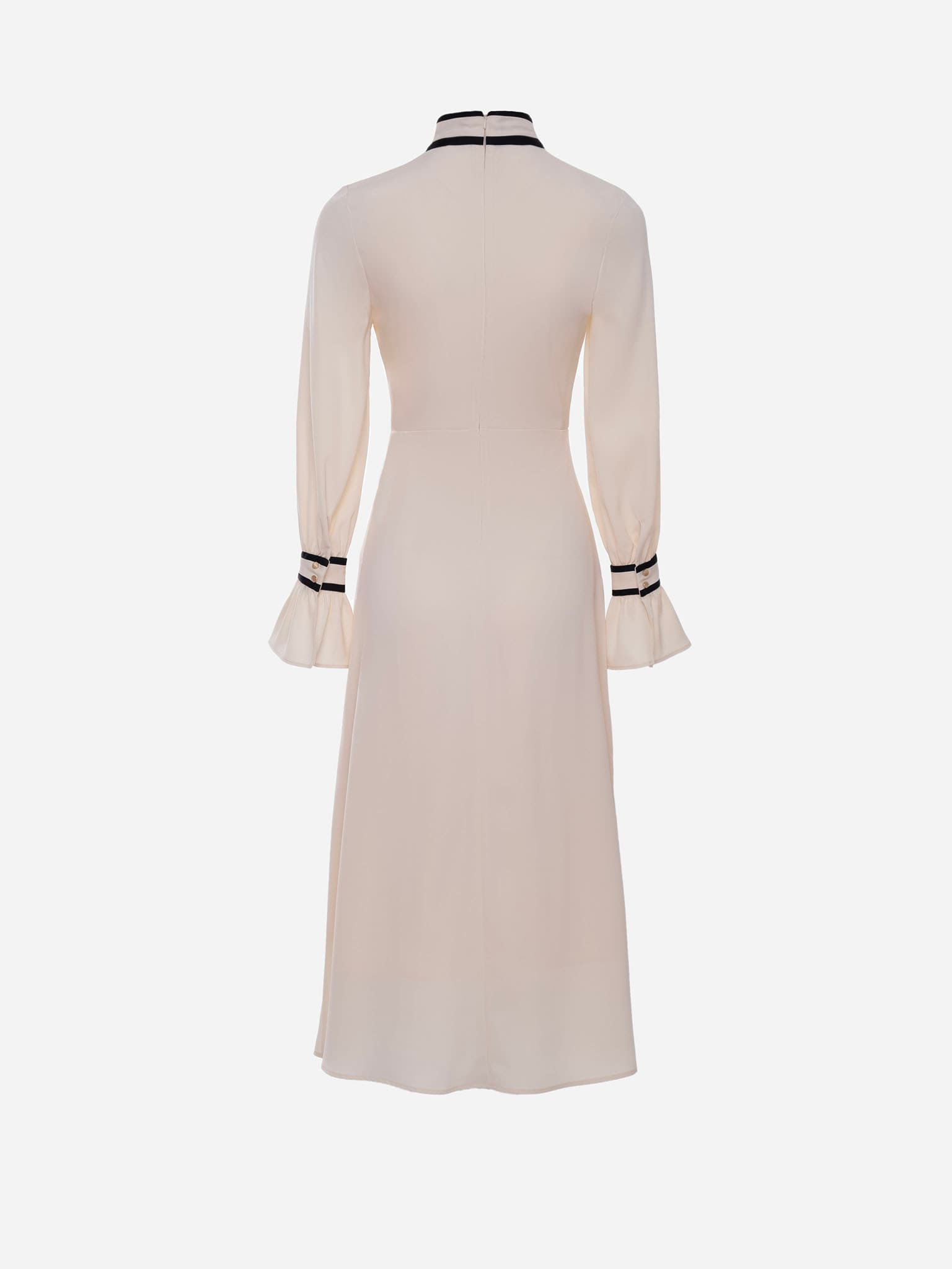 Midi dress with bow at collar and contrasting details