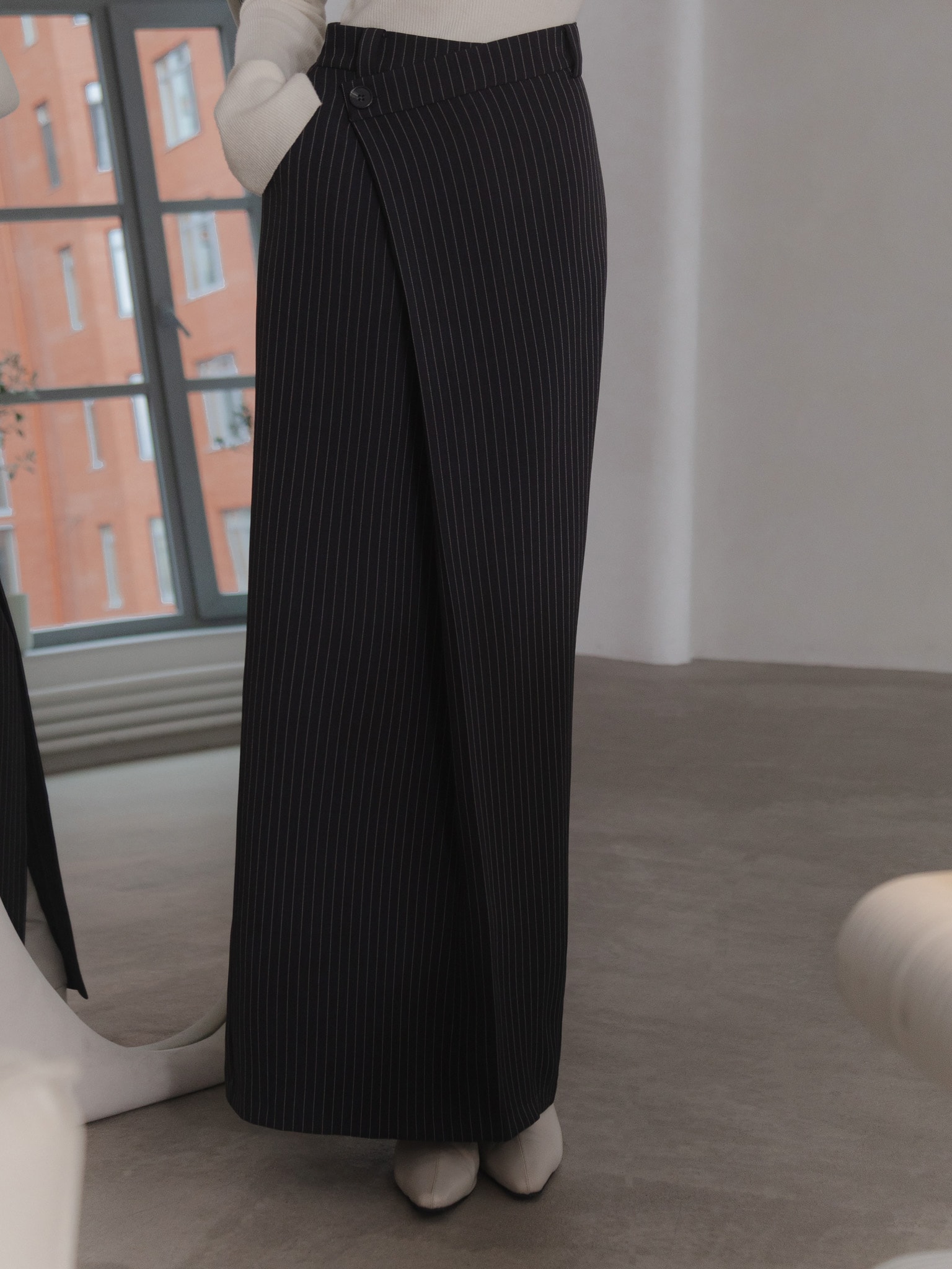 Slim-striped wrap maxi skirt :: LICHI - Online fashion store