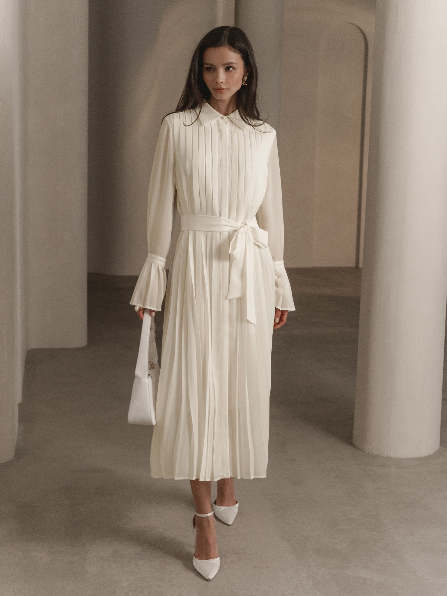 Платье миди с крупной плиссировкой