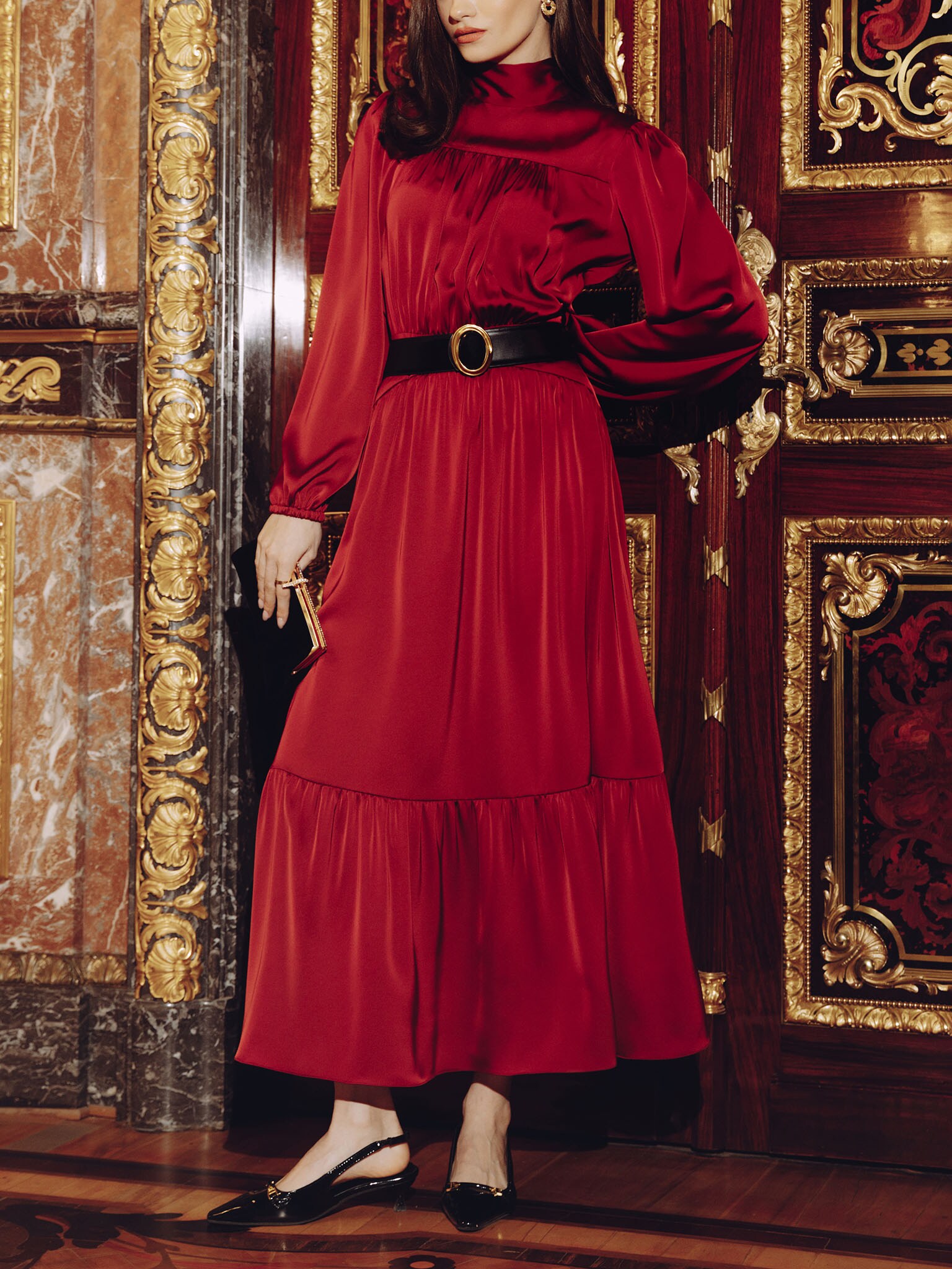 Maxikleid mit feinen Raffungen