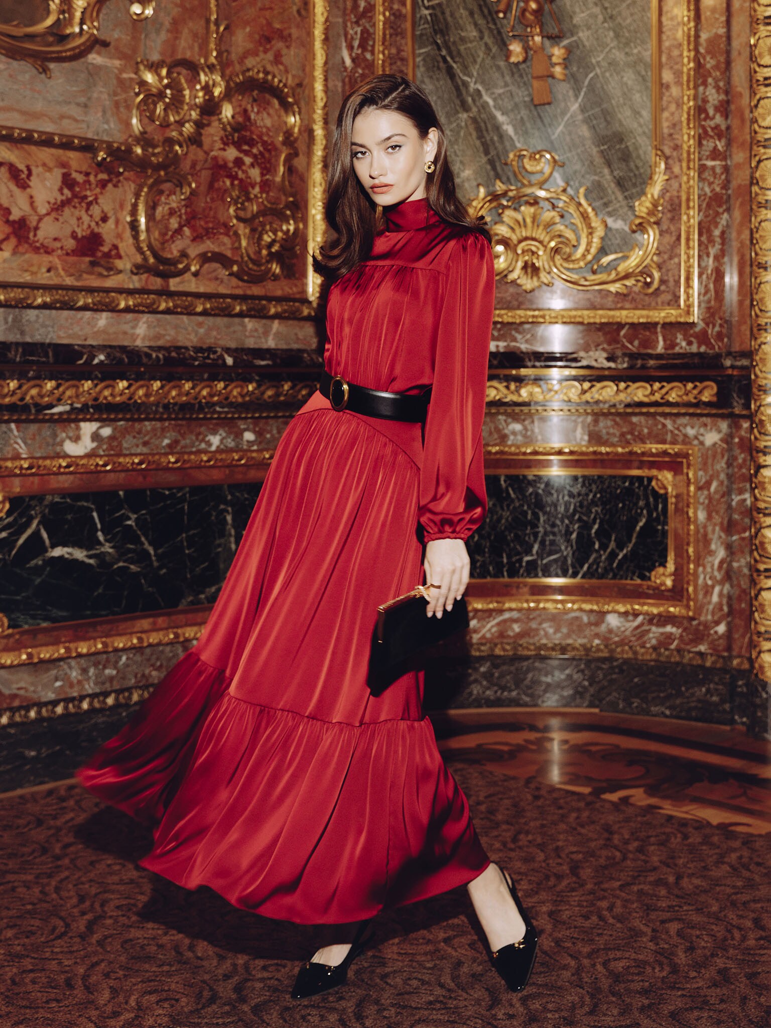 Maxikleid mit feinen Raffungen