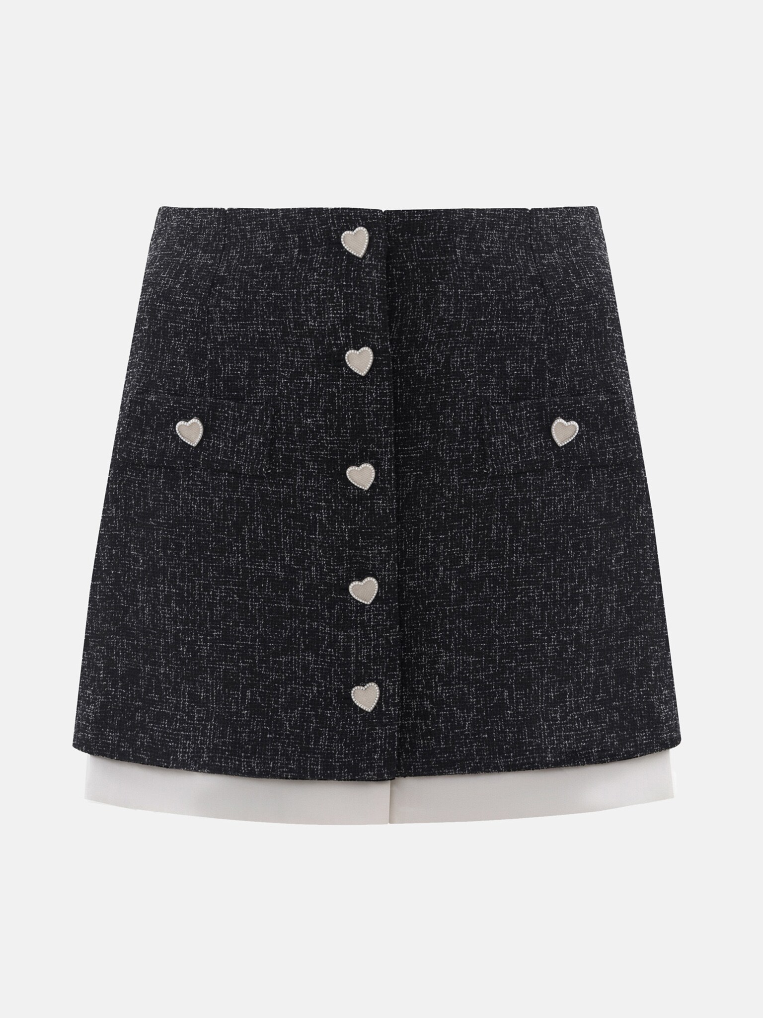Lumignon holiday tweed skirt ブラック ルミニョン Mini skirt with heart-shaped buttons :: LICHI - Online