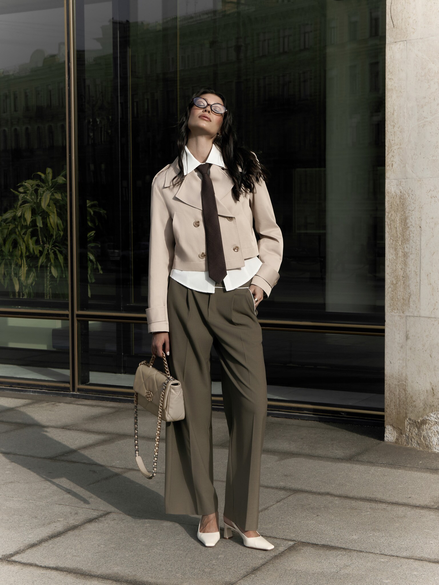 ★2024NEW★LOEUVRE★Cropped Double-breasted Trench Jacket Cropped Double-Breasted Trench Jacket in Luxurious Cotton-Li