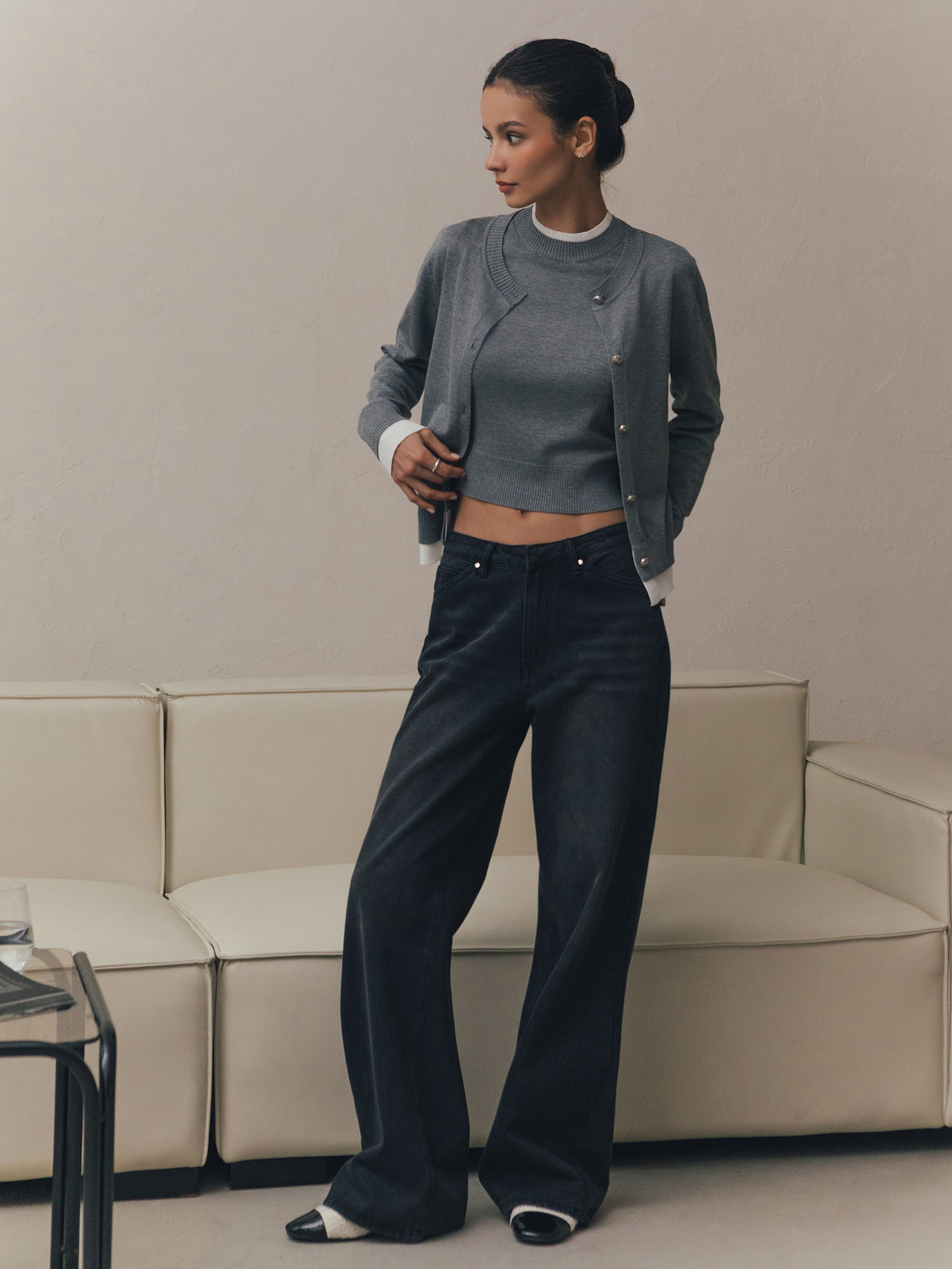 Трикотажный кардиган с контрастными манжетами и нижним краем